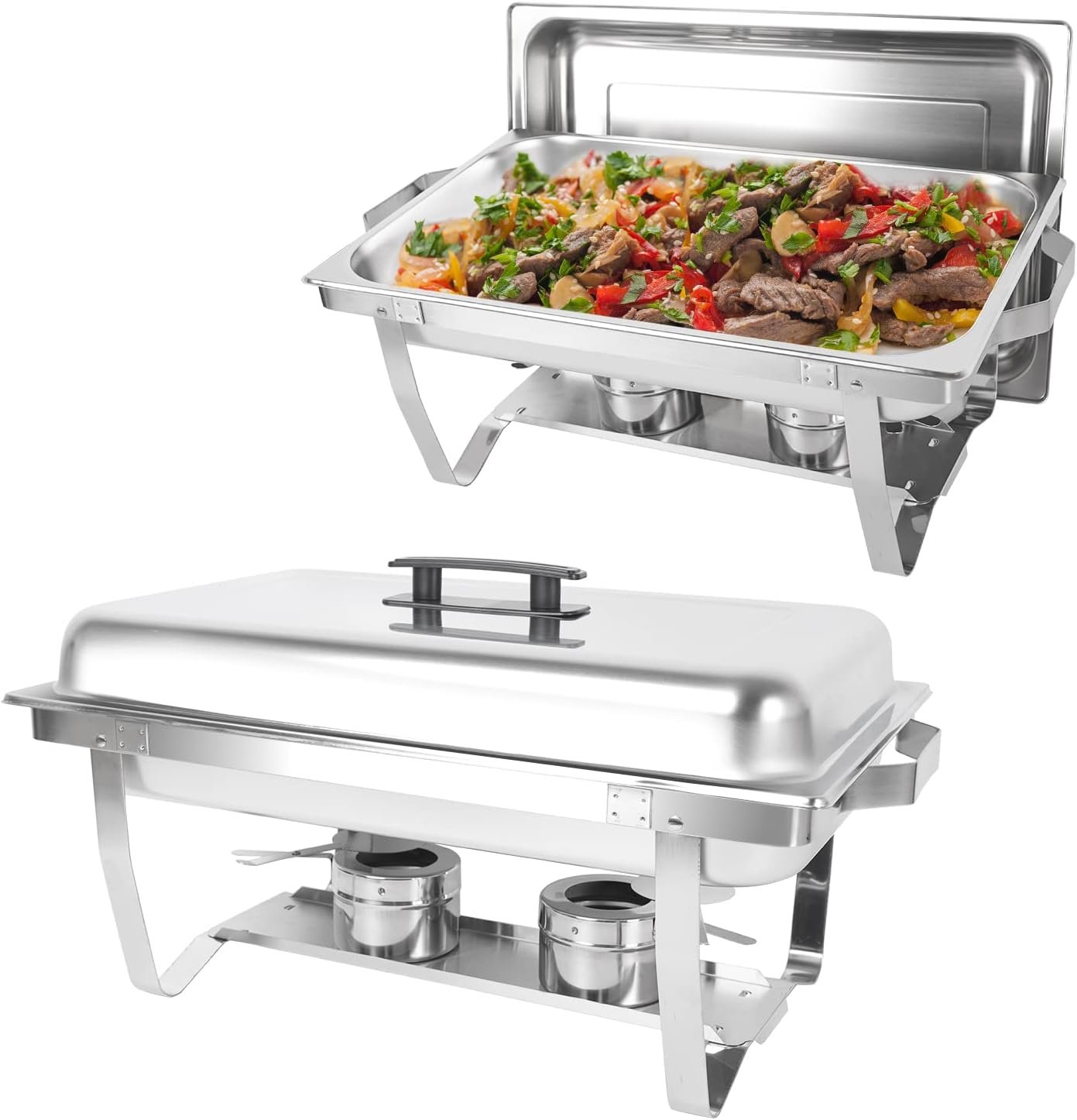 4 Pack Chafing Dish Buffet Set, 8QT Stainless Steel Rectangular Chafers and Buffet Warmer Sets for Catering, with Food  Water Pan, Lid, Foldable Frame, Fuel Holder for Event Party Holiday