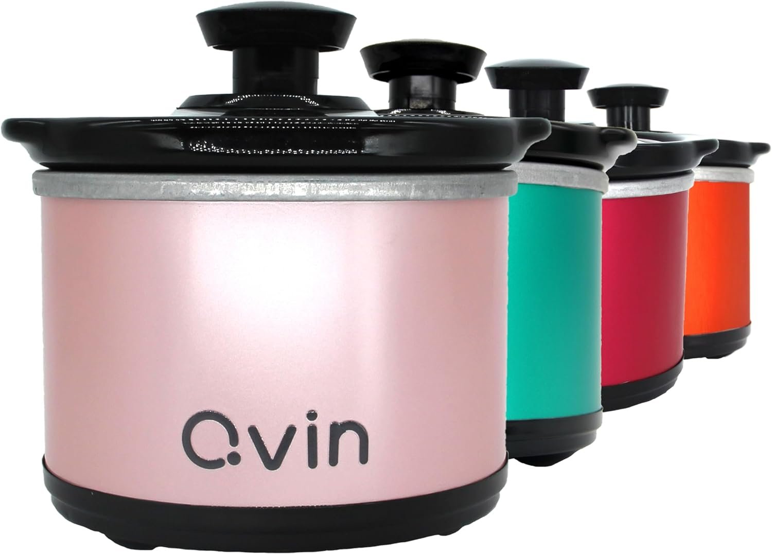 0.65-qt mini Round Slow Cooker, Fondue Melting Pot Warmer with Diswasher-safe Stoneware Crock, Glass Lid, Stainless Steel and black