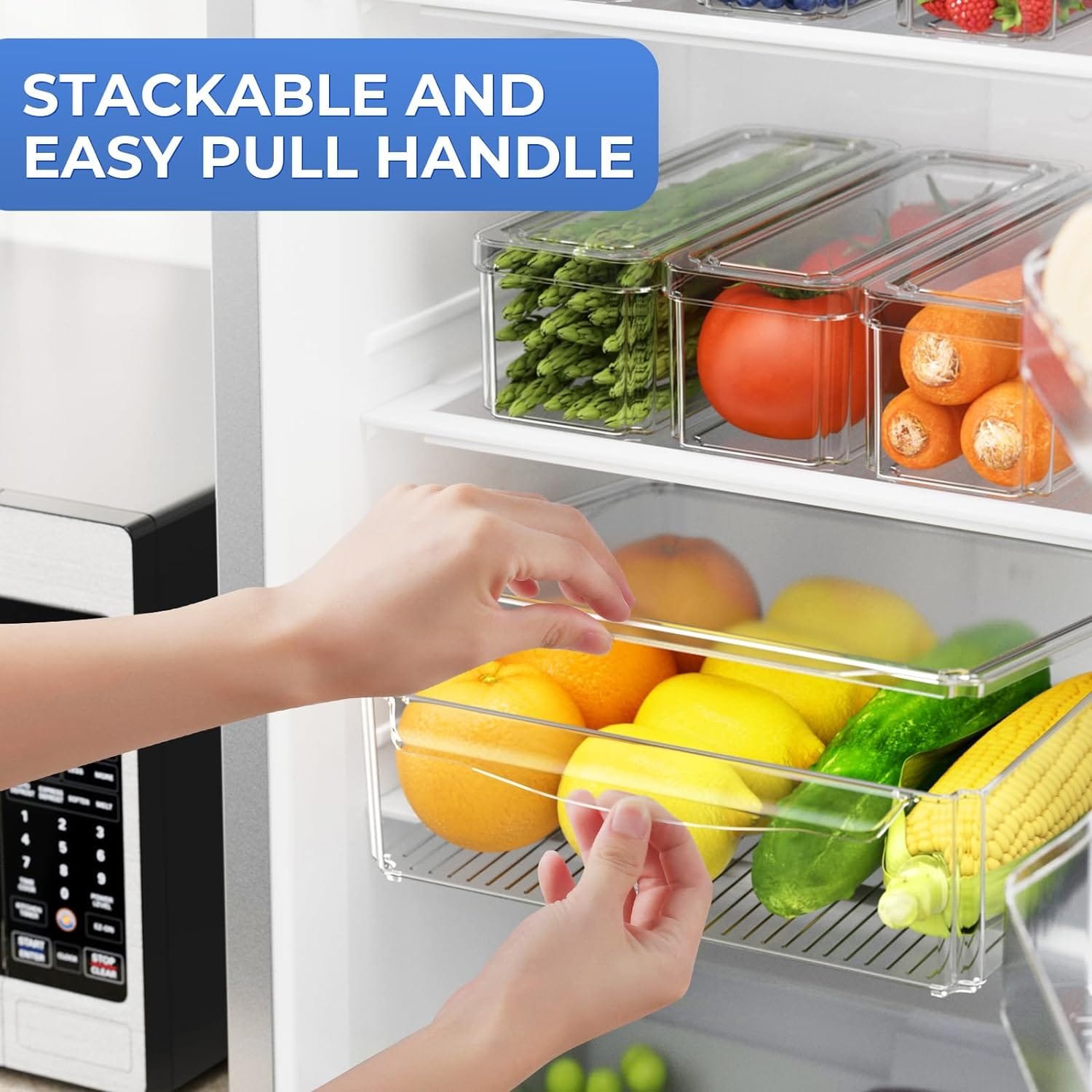 10 Pack Refrigerator Organizer Bins Stackable with Lids, Clear Fridge Organizers and Storage, Kitchen Organizer Storage Containers for Fruit, Produce, Food, Vegetables 10 Pack Refrigerator Organizer Bins Stackable with Lids, Clear Fridge Organizers and Storage, Kitchen Organizer Storage Containers for Fruit, Produce, Food, Vegetables