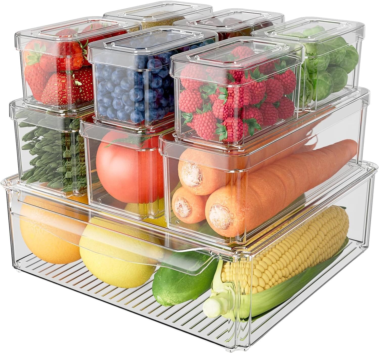 10 Pack Refrigerator Organizer Bins Stackable with Lids, Clear Fridge Organizers and Storage, Kitchen Organizer Storage Containers for Fruit, Produce, Food, Vegetables 10 Pack Refrigerator Organizer Bins Stackable with Lids, Clear Fridge Organizers and Storage, Kitchen Organizer Storage Containers for Fruit, Produce, Food, Vegetables