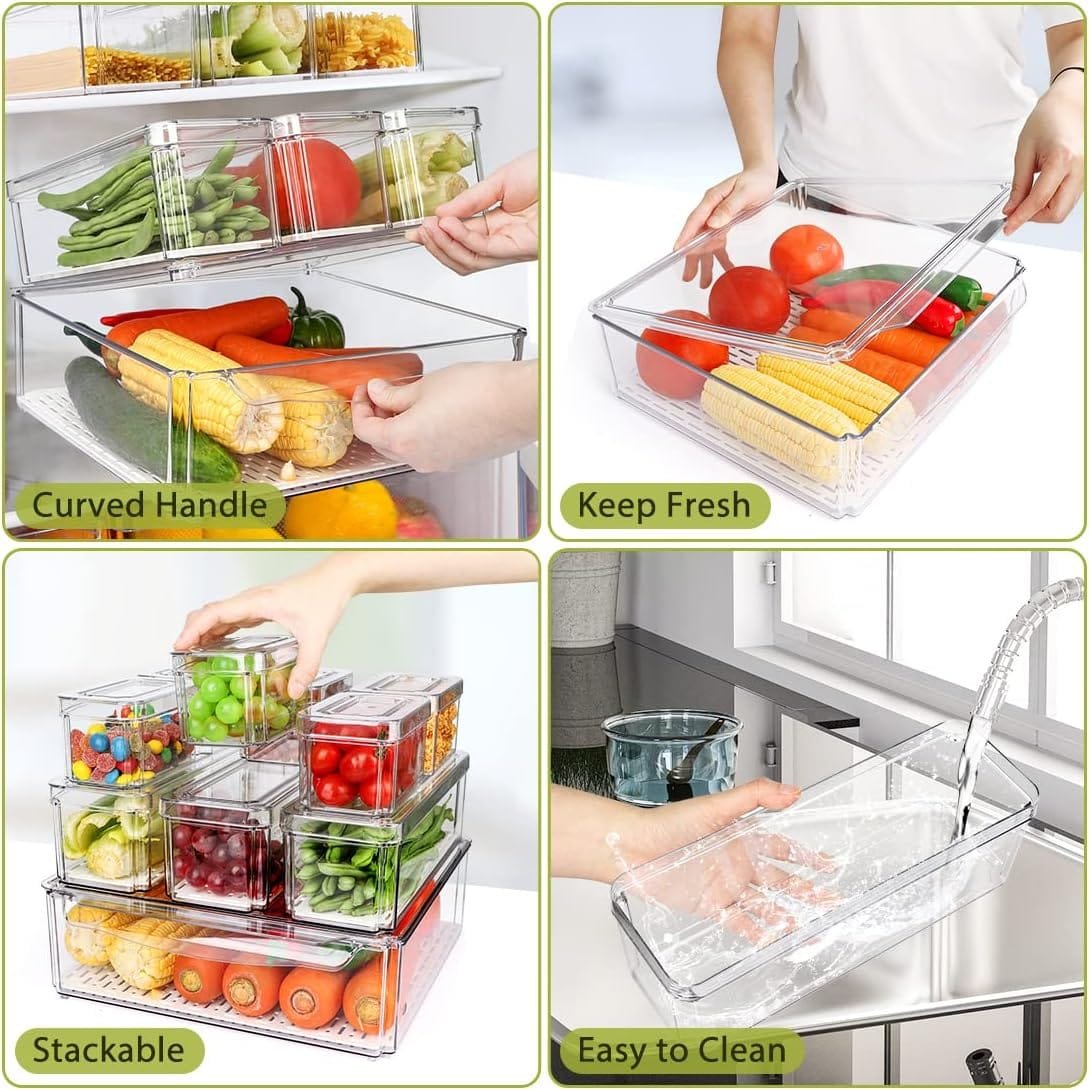10 Pack Refrigerator Pantry Organizer Bins, Stackable Fridge Bins with Lids, Clear Plastic for Kitchen, Countertops, Cabinets, Fridge, Drinks, Fruits, Vegetable, Cereals 10 Pack Refrigerator Pantry Organizer Bins, Stackable Fridge Bins with Lids, Clear Plastic for Kitchen, Countertops, Cabinets, Fridge, Drinks, Fruits, Vegetable, Cereals