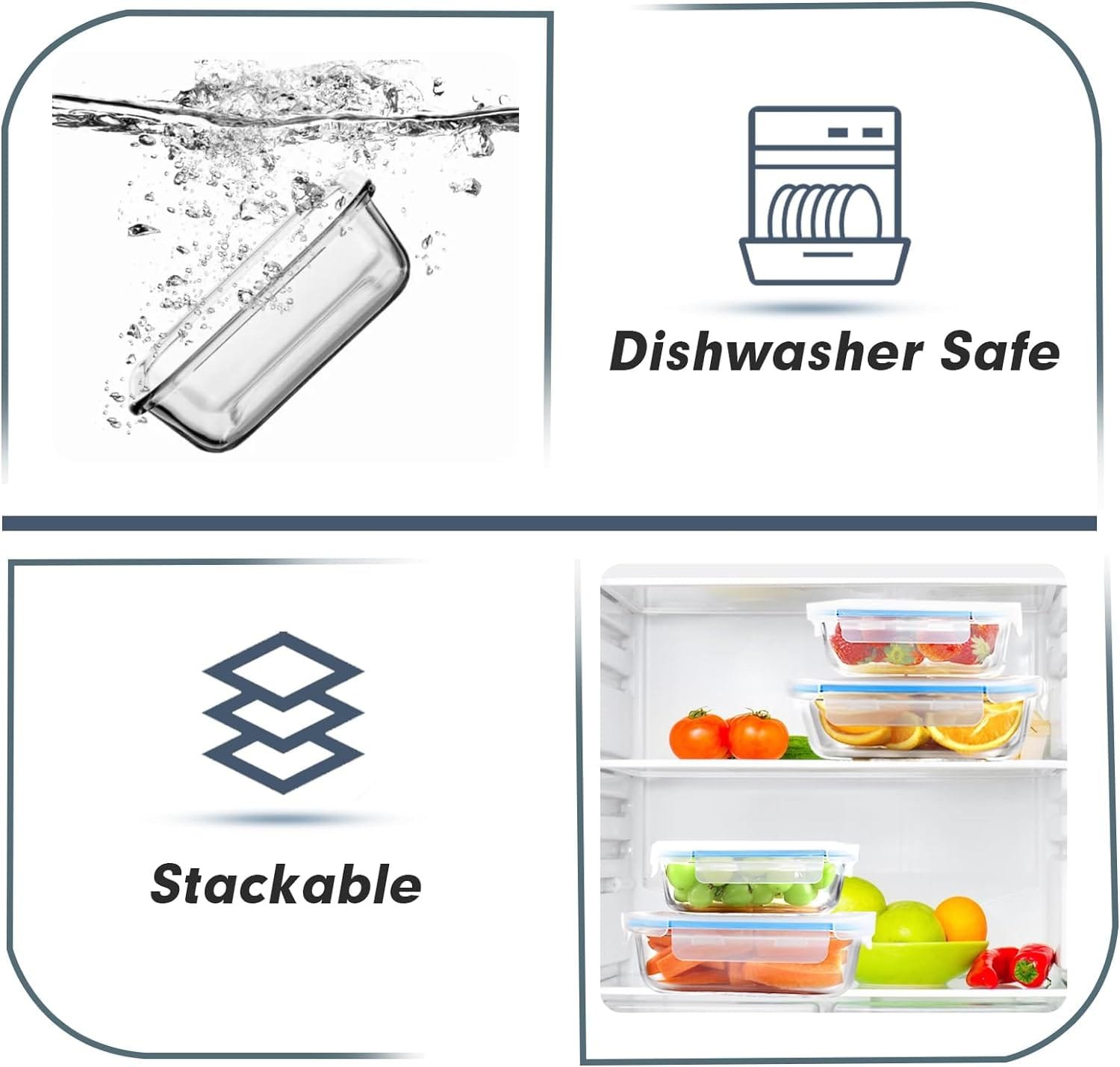 10 Packs Glass Food Storage Containers with Lids, Glass Meal Prep Containers, Airtight Glass Lunch Containers, Leakproof, Freezer, Oven, Microwave  Dishwasher Friendly, Blue