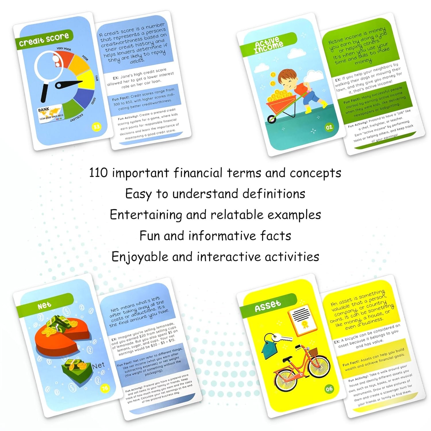 110 Financial Literacy Flash Cards for Kids  All Ages - Money Management, Budgeting, Savings,  Investment Skills - Educational Tool for Entrepreneurial Success, Cash Flow  Economic Empowerment