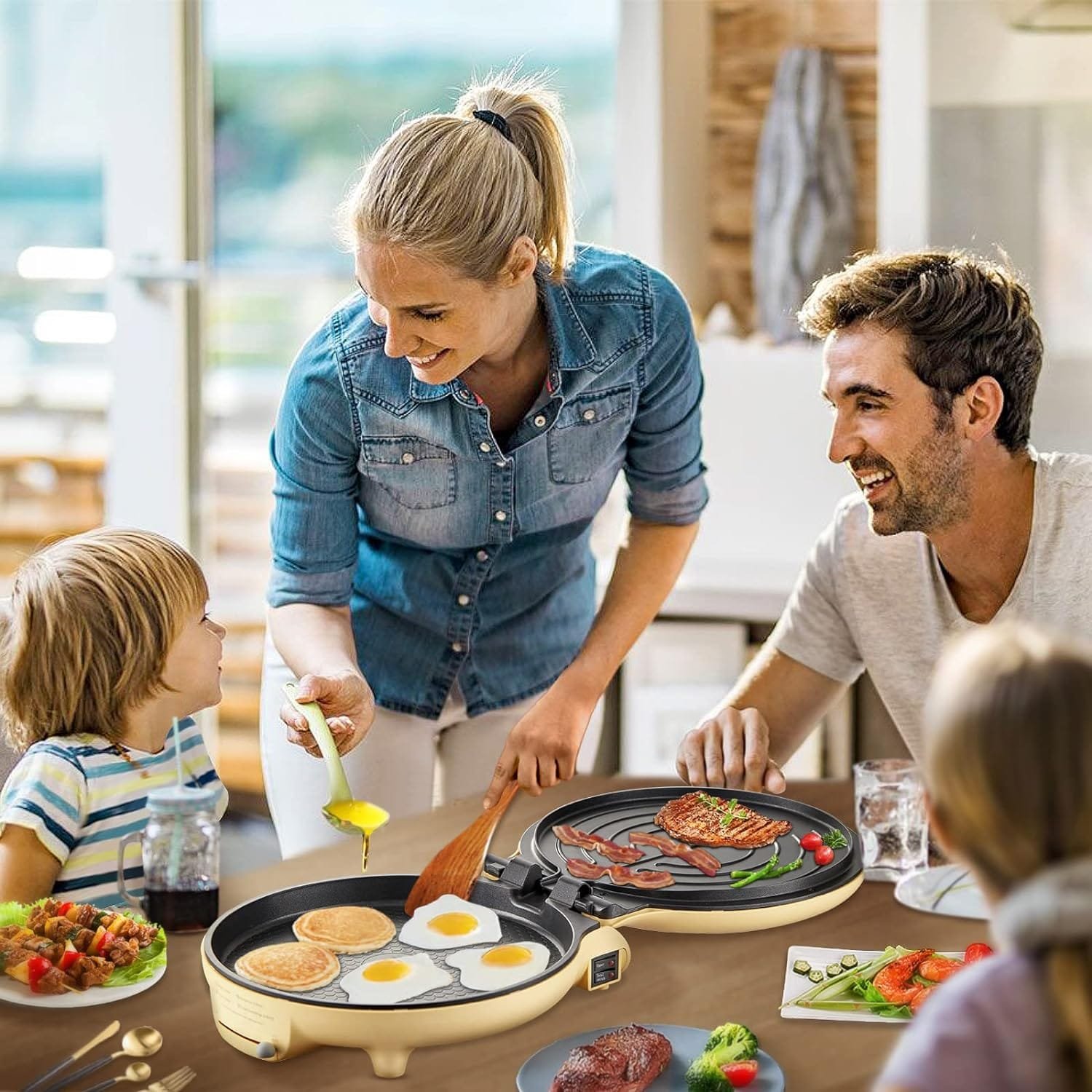 11.8 1500W Electric Smokeless Indoor Grill with Adjustable Temp, Nonstick Pan for Breakfast, Lunch, Dinner