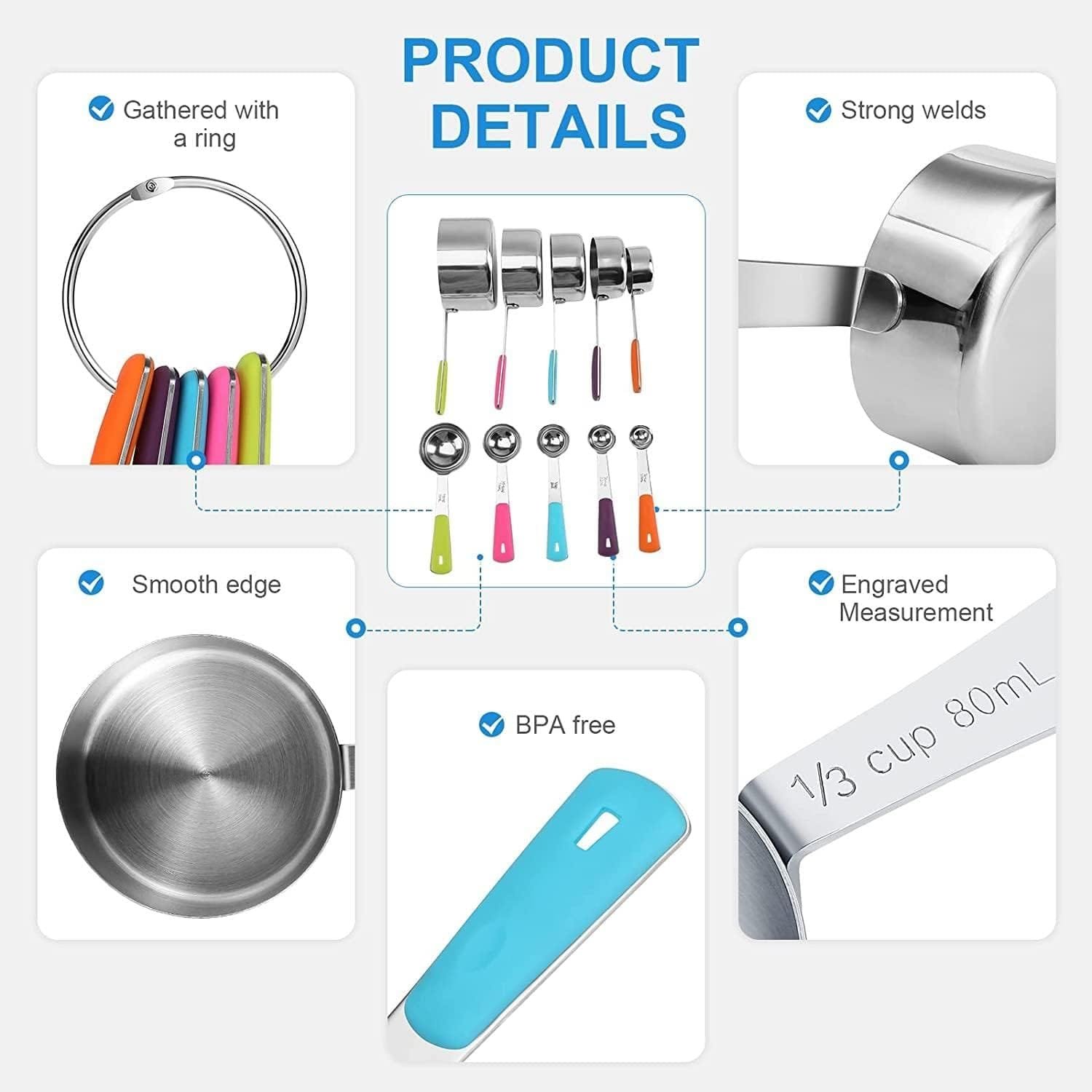 11Pcs Stainless Steel Measuring Cups and Spoons Set, Stackable Metal Measure Cup, Widely Used Kitchen Dry Food, Cooking Baking Measurements (Kitchen Funnel+5Cups+5Spoons) 11Pcs Stainless Steel Measuring Cups and Spoons Set, Stackable Metal Measure Cup, Widely Used Kitchen Dry Food, Cooking Baking Measurements (Kitchen Funnel+5Cups+5Spoons)