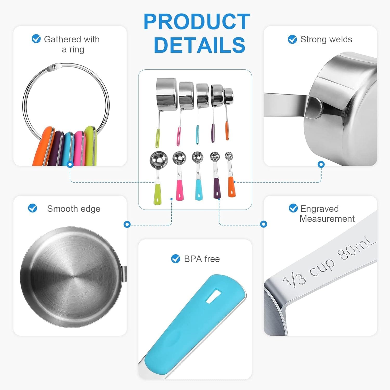 11Pcs Stainless Steel Measuring Cups and Spoons Set, Stackable Metal Measure Cup, Widely Used Kitchen Dry Food, Cooking Baking Measurements (Kitchen Funnel+5Cups+5Spoons) 11Pcs Stainless Steel Measuring Cups and Spoons Set, Stackable Metal Measure Cup, Widely Used Kitchen Dry Food, Cooking Baking Measurements (Kitchen Funnel+5Cups+5Spoons)