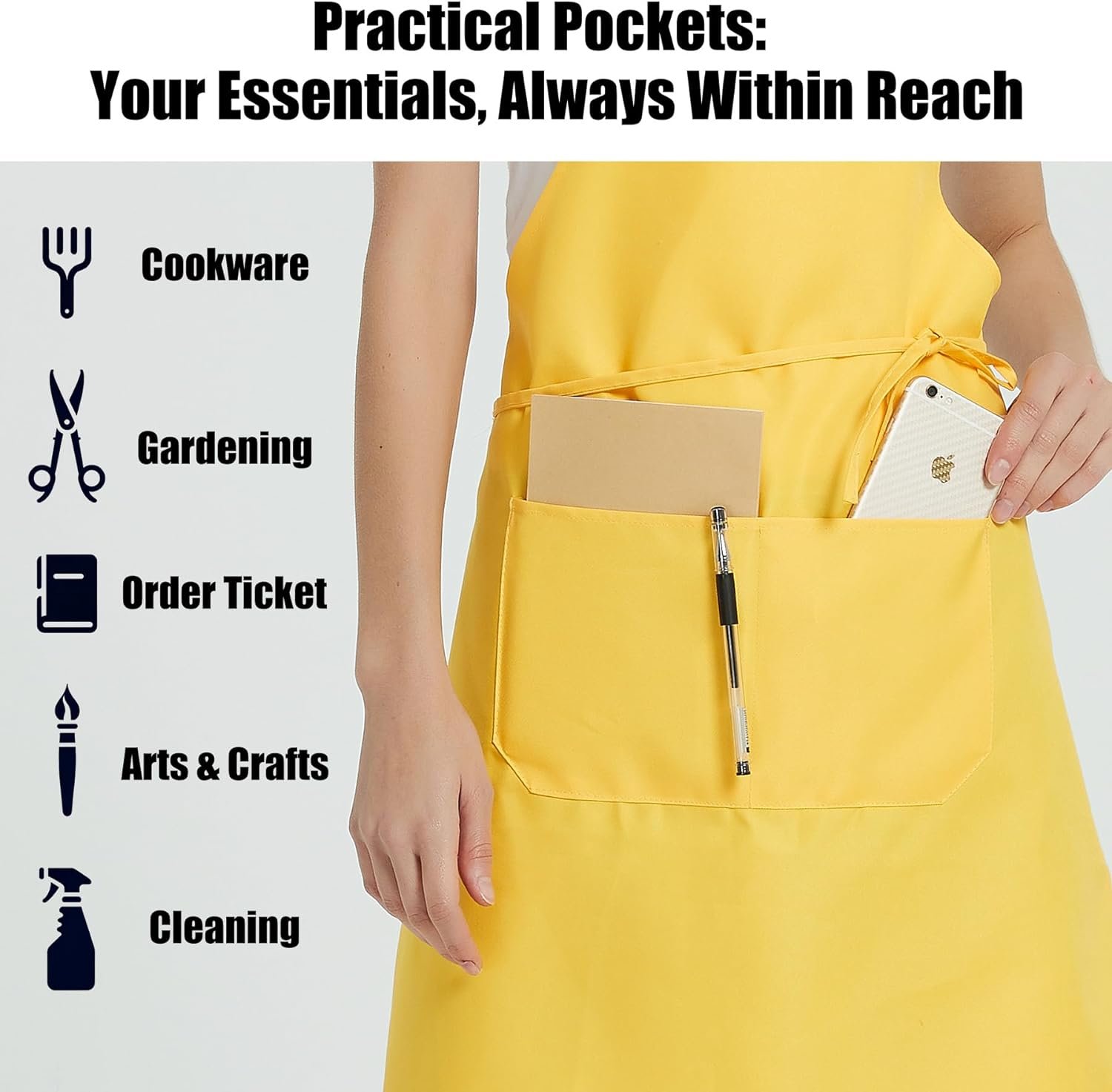 12 Pack Bib Apron - Unisex Black Apron Bulk with 2 Roomy Pockets Machine Washable for Kitchen Crafting BBQ Drawing