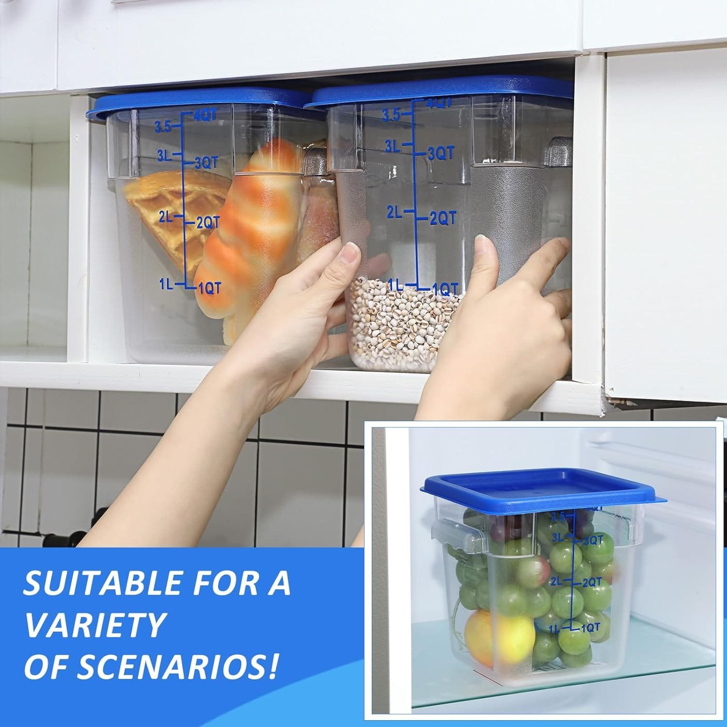12 Pcs 4 Qt Commercial Food Storage Containers with Lids Restaurant Square Airtight Food Storage Containers Clear Cereal Storage Containers for Pantry Kitchen, Freezer and Dishwasher Safe