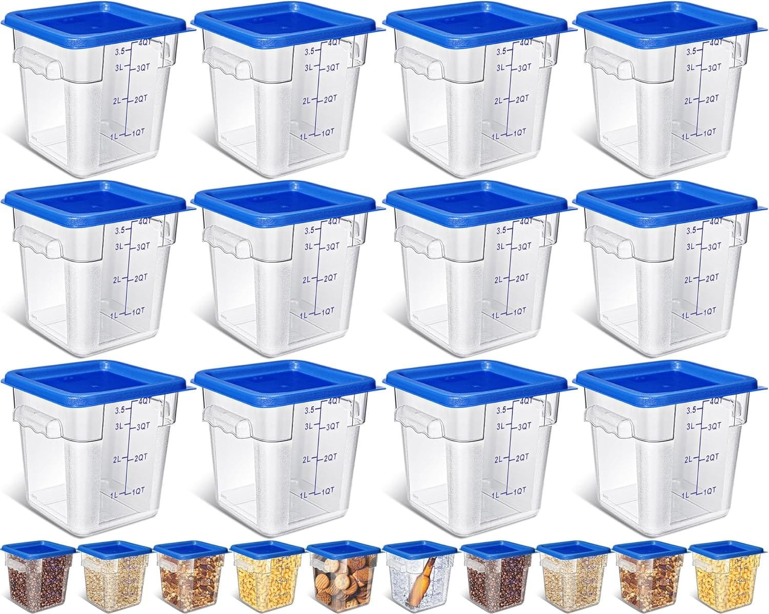 12-pcs-4-qt-commercial-food-storage-containers-with-lids-restaurant-square-airtight-food-storage-containers-clear-cereal - Cooking Appliance World