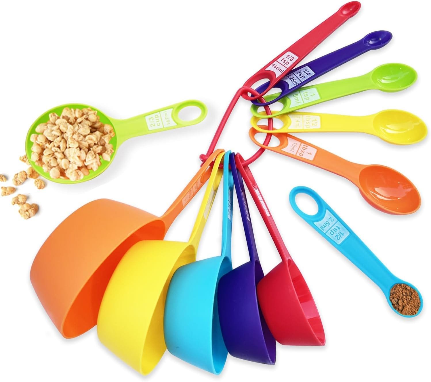 12 Piece Measuring Cups and Spoons Set, Colored Kitchen Measure Tools, Durable Nesting Cups and Spoons for Dry and Liquid, Dishwasher Safe 12 Piece Measuring Cups and Spoons Set, Colored Kitchen Measure Tools, Durable Nesting Cups and Spoons for Dry and Liquid, Dishwasher Safe