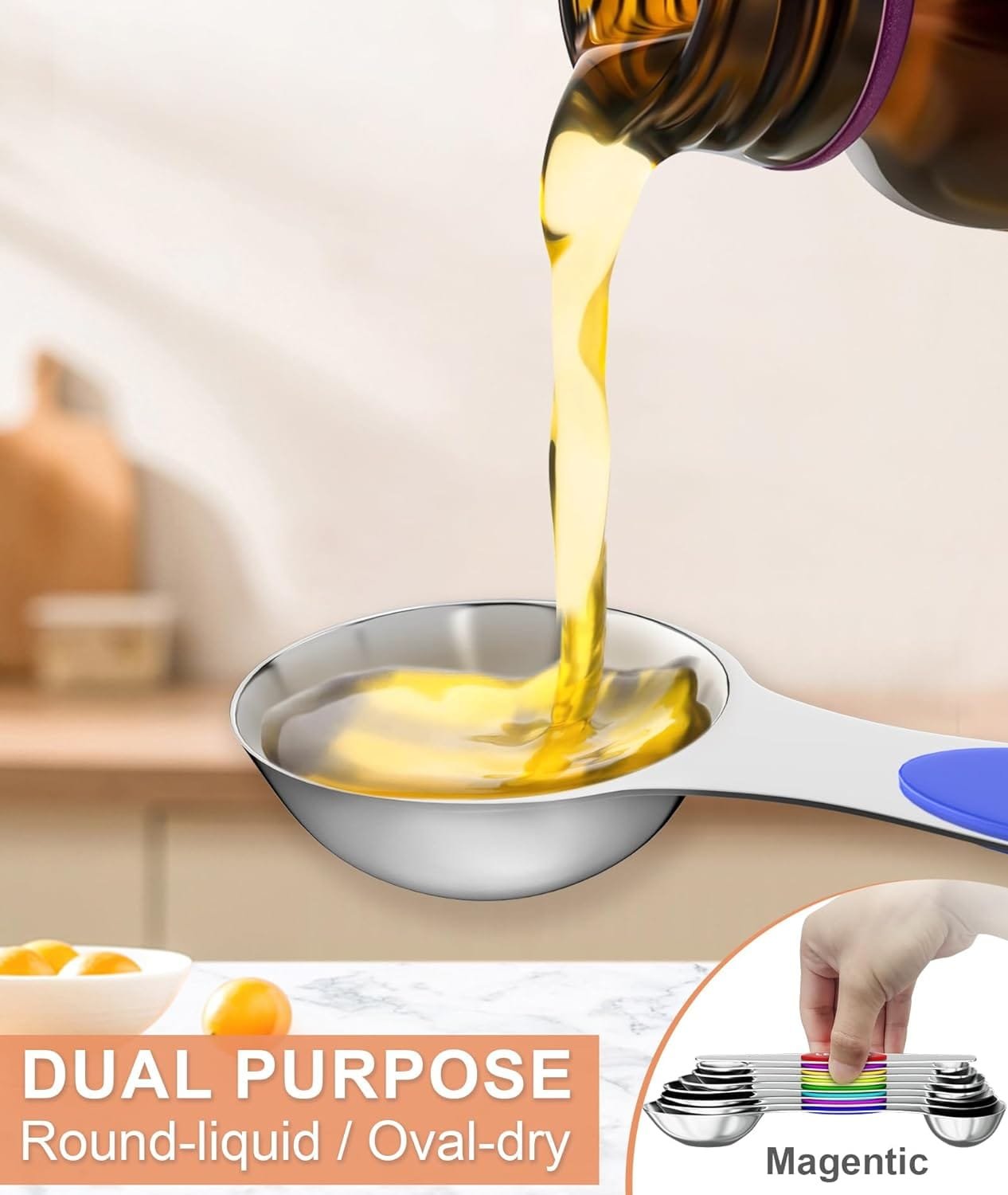 13PCS Measuring Cups and Magnetic Measuring Spoons Set with Leveler, Stainless Steel Dishwasher Safe, Nesting Metal Spoons Cups for Cooking Baking Supplies, Kitchen Gadgets Essentials Tools