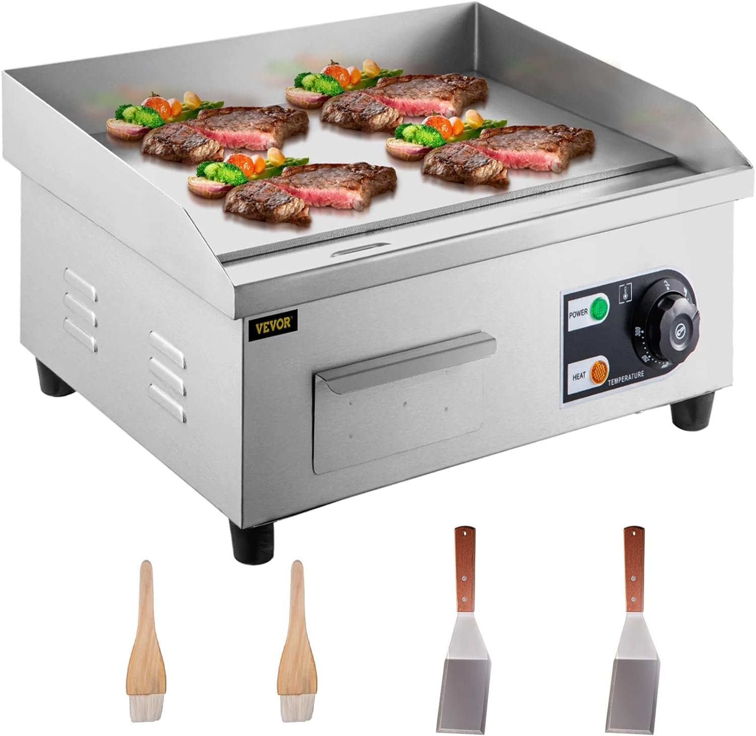 14 Electric Countertop Flat Top Griddle 110V 1500W Non-Stick Commercial Electric Griddles Restaurant Teppanyaki Grill Stainless Steel Adjustable Temperature Control 122°F-572°F, Sliver 14 Electric Countertop Flat Top Griddle 110V 1500W Non-Stick Commercial Electric Griddles Restaurant Teppanyaki Grill Stainless Steel Adjustable Temperature Control 122°F-572°F, Sliver