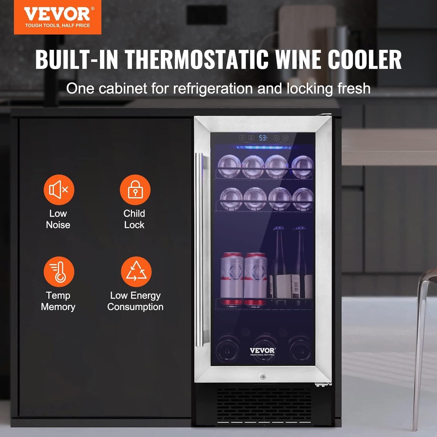 15” Wine Cooler, 30 Bottles Dual Zone Wine Refrigerator, Tempered Glass Door, Low Noise, Digital Temper Control, Built-in or Freestanding, ETL