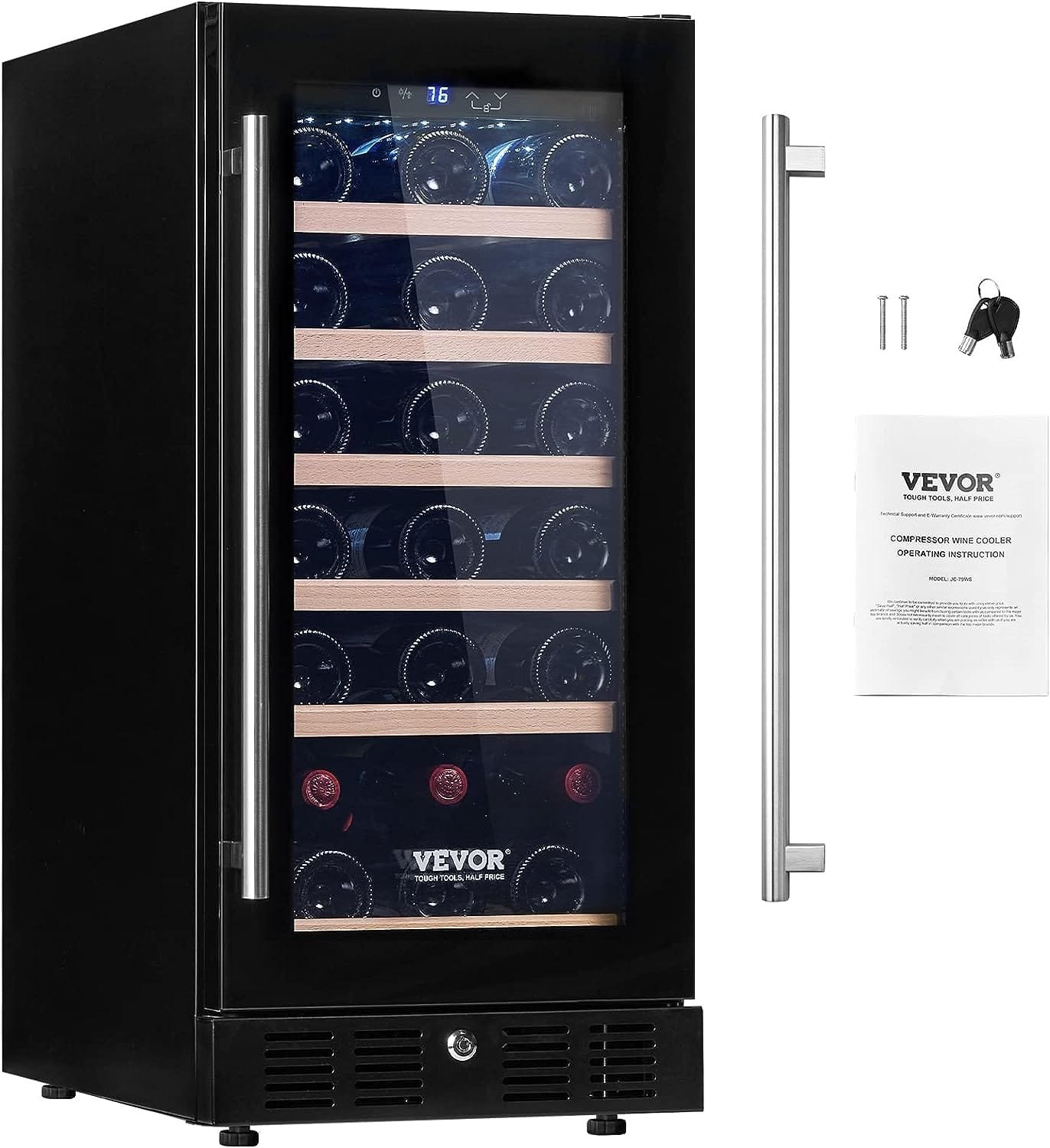 15” Wine Cooler, 30 Bottles Dual Zone Wine Refrigerator, Tempered Glass Door, Low Noise, Digital Temper Control, Built-in or Freestanding, ETL