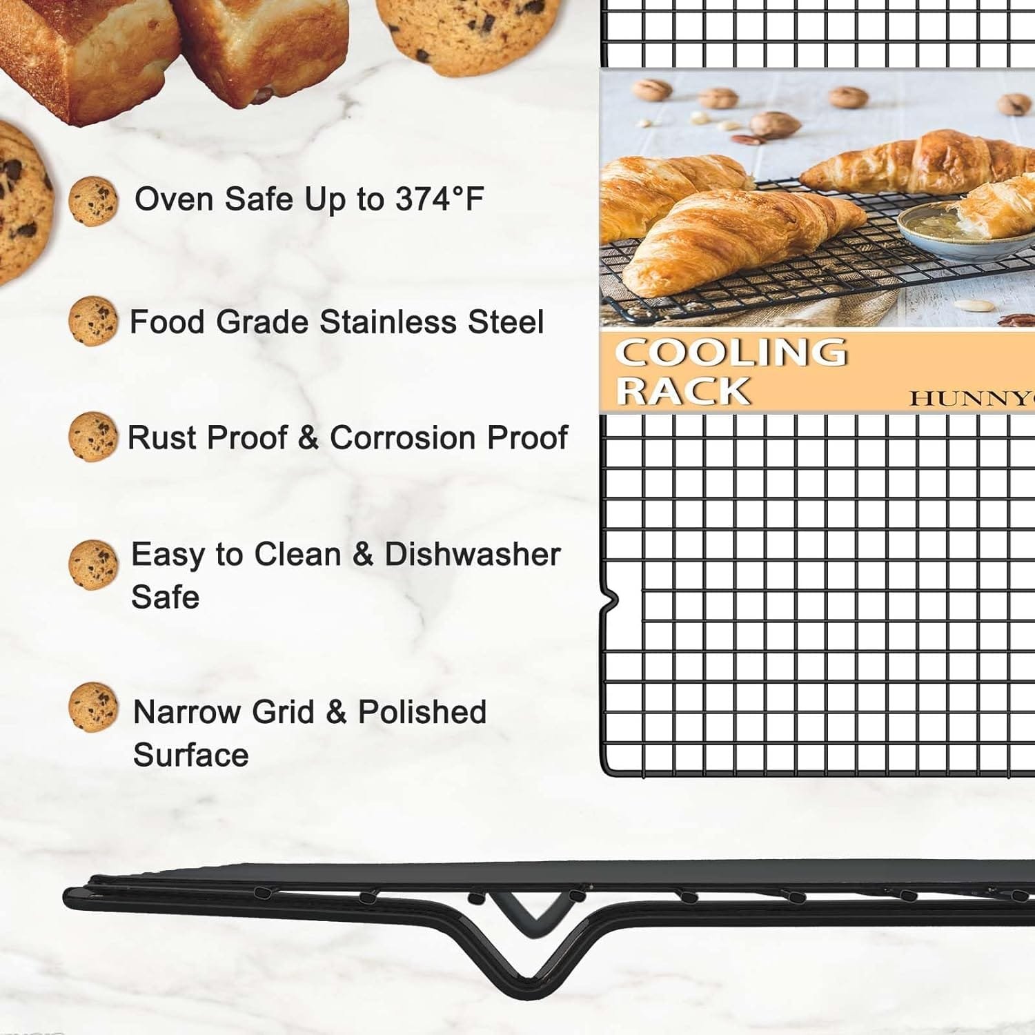 15.8”×9.8” Cooling Rack, 3P Stainless Steel Baking Rack, Oven Safe Cooling Racks for Cooking and Baking, Silver Roasting Rack  Wire Rack  Cookie Cooling Rack for Roasting, Grilling, Drying