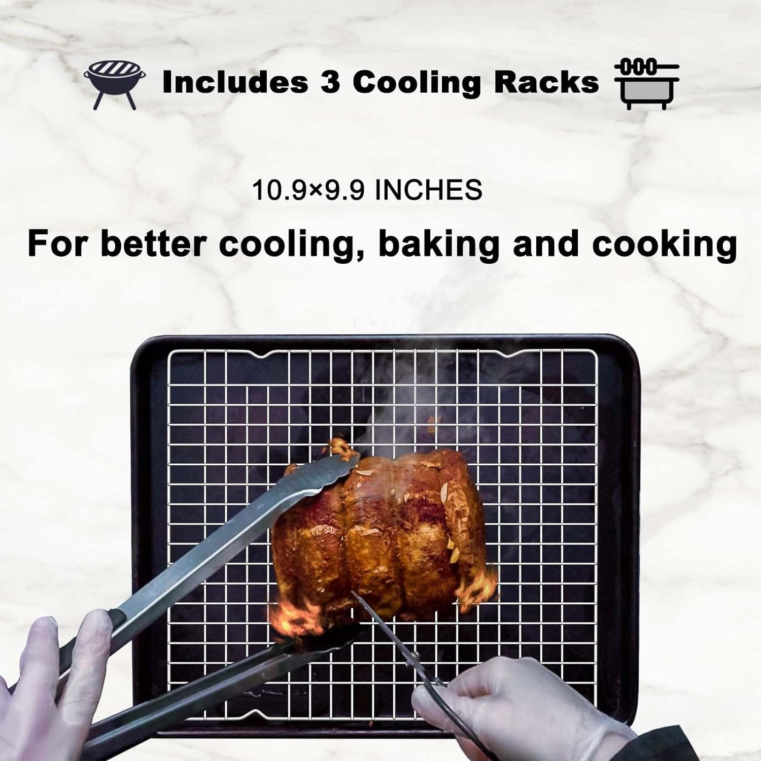 15.8”×9.8” Cooling Rack, 3P Stainless Steel Baking Rack, Oven Safe Cooling Racks for Cooking and Baking, Silver Roasting Rack  Wire Rack  Cookie Cooling Rack for Roasting, Grilling, Drying