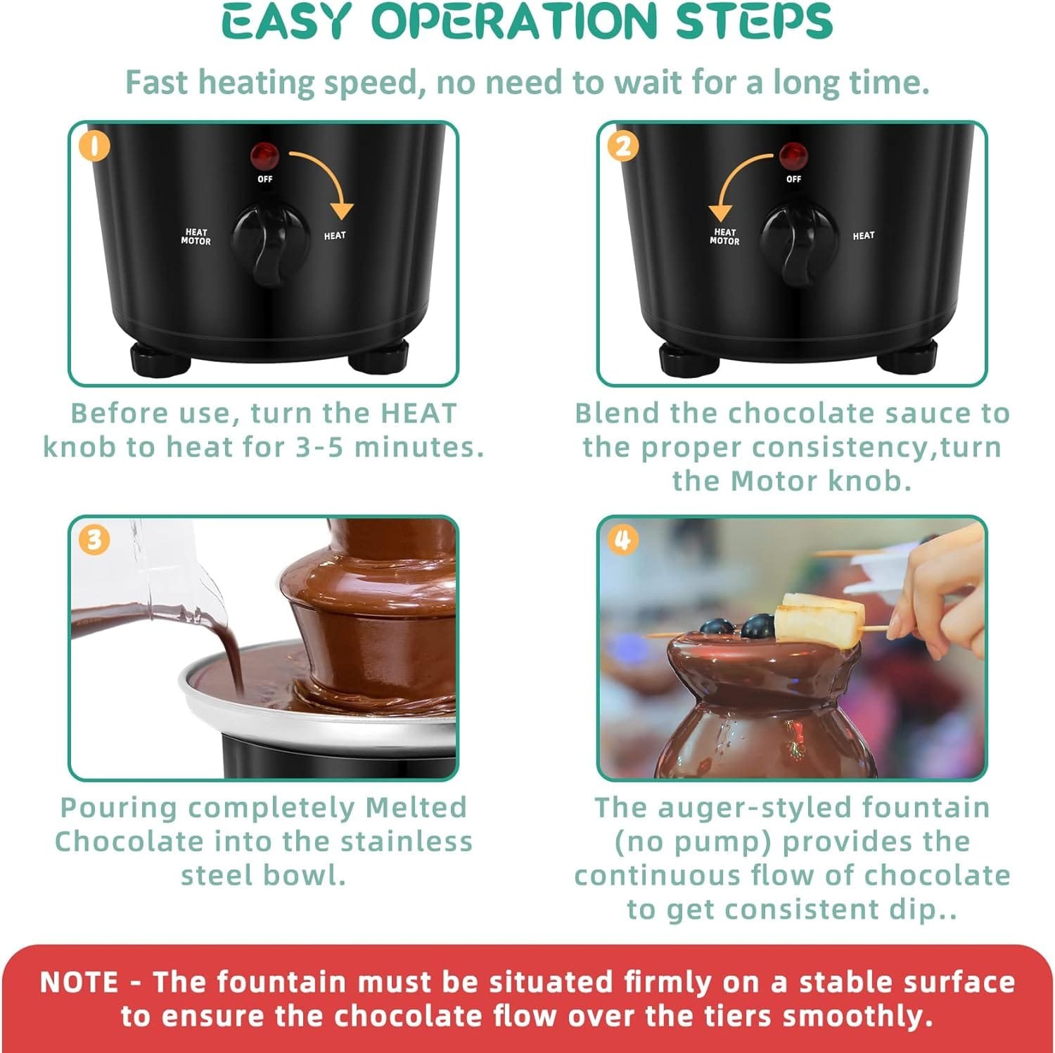 16-Oz Chocolate Fondue Fountain, 3-Tier MINI Chocolate Fountain, Electric Melting Machine with 6PCS Fondue Fork and Removal Fruits/Nuts/Treats Serving Tray for BBQ Sauce,Ranch,Nacho Cheese,Liqueurs