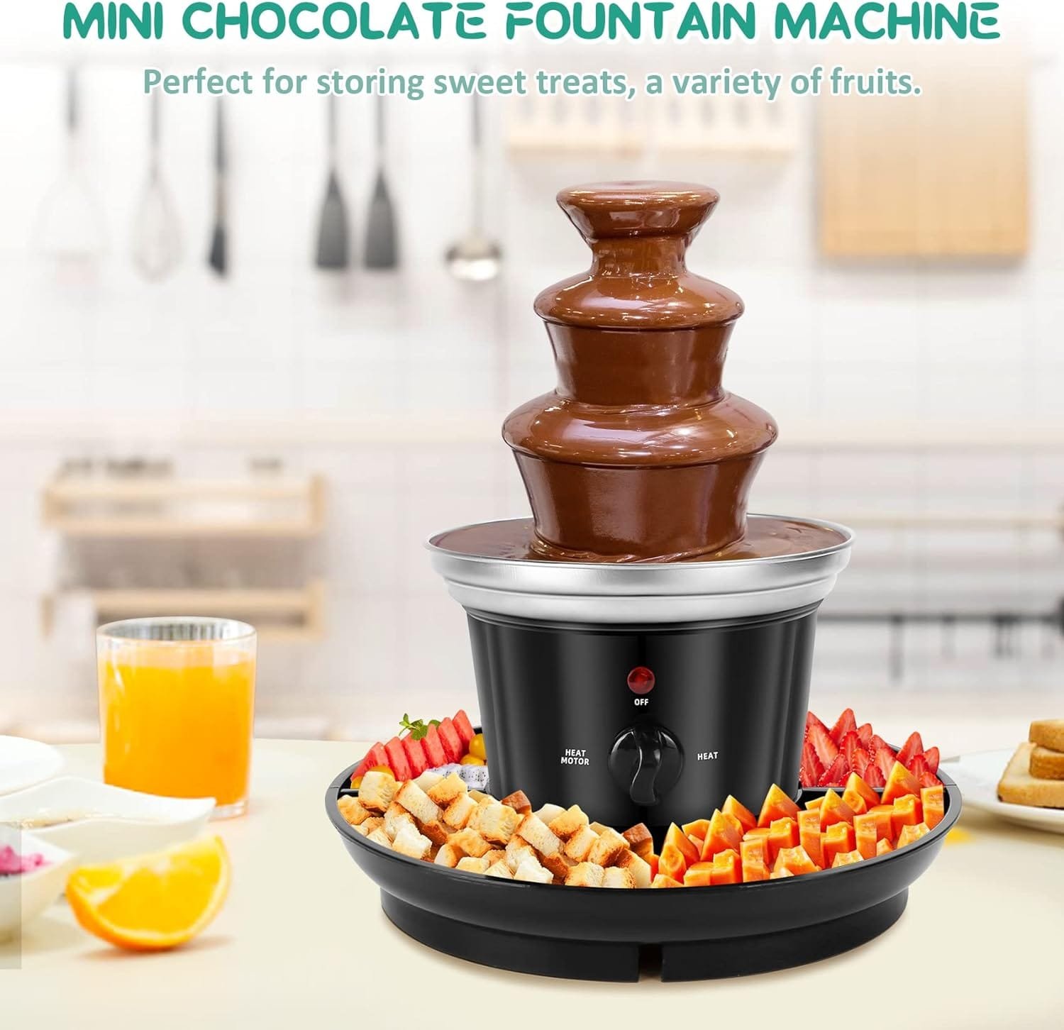 16-Oz Chocolate Fondue Fountain, 3-Tier MINI Chocolate Fountain, Electric Melting Machine with 6PCS Fondue Fork and Removal Fruits/Nuts/Treats Serving Tray for BBQ Sauce,Ranch,Nacho Cheese,Liqueurs