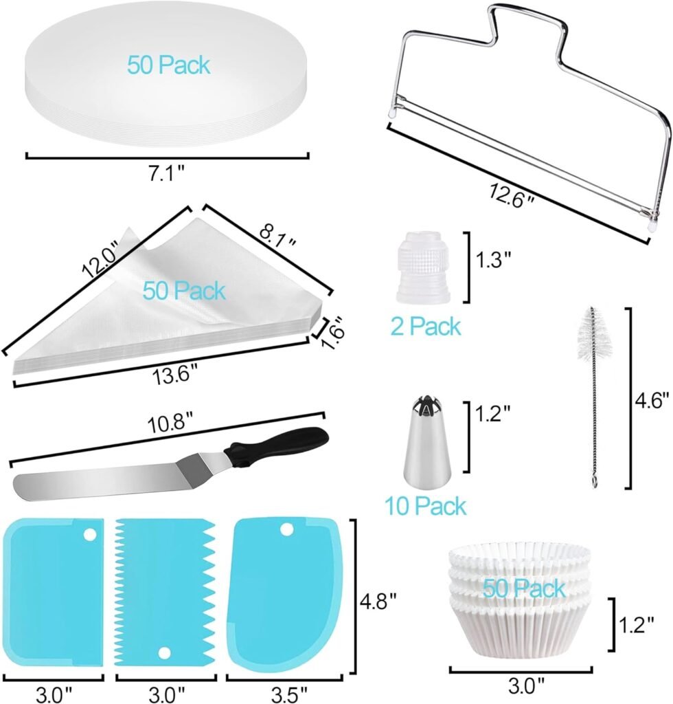 171Pcs Round Cake Pans Sets for Baking, Nonstick 8 Inch Cake Pan Set of 3 with Baking Supplies, Cake Decorating Supplies Kit, Cake Leveler, Icing Tips, Piping Bags, Spatula, and Baking Pans Set