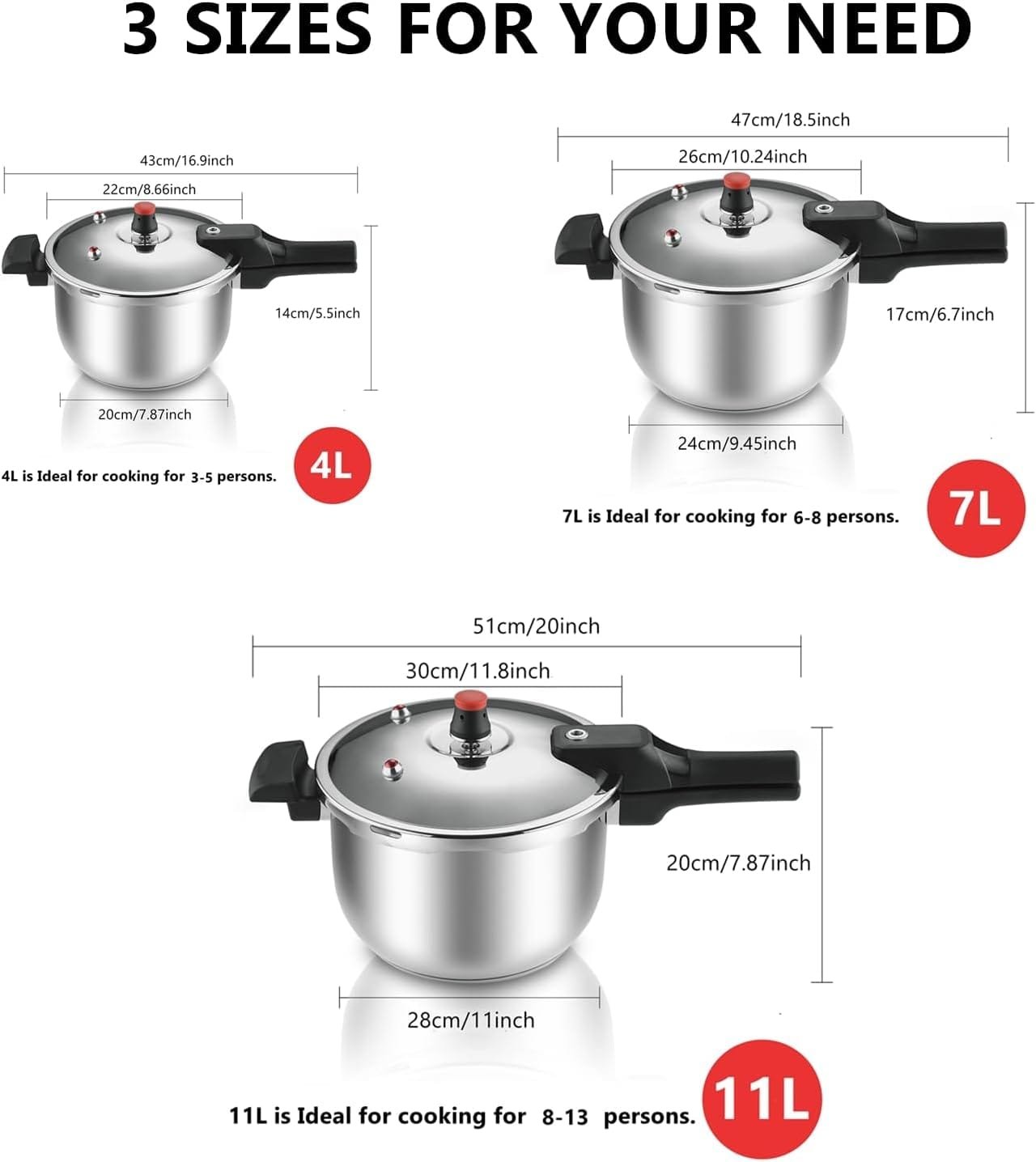 1Gal Thickened Stainless Steel Pressure Cooker Cookware Pressure Canner Rice Cooker with Spring Valve Safeguard Devices, Compatible with Gas  Induction Cooker Explosion-proof suitable for 3-5person