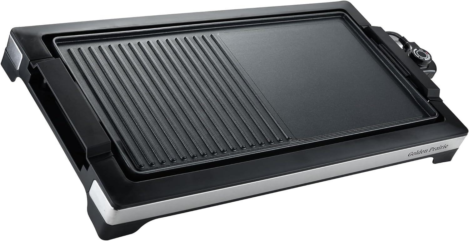 2-in-1 Grill  Griddle, Electric Smokeless Indoor Grill, 1800W Fast Heat Up BBQ Grill, Nonstick Cooking Plate, 5 Levels Adjustable Temperature, Detachable  Dishwasher Safe, Cool-touch Handles, Black