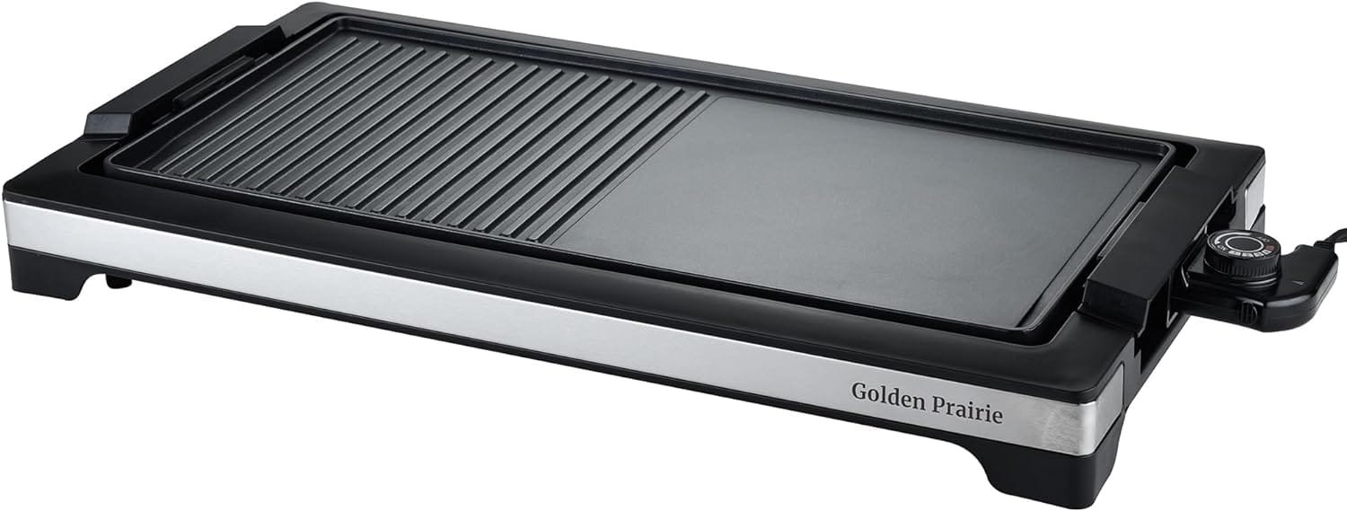 2-in-1 Grill  Griddle, Electric Smokeless Indoor Grill, 1800W Fast Heat Up BBQ Grill, Nonstick Cooking Plate, 5 Levels Adjustable Temperature, Detachable  Dishwasher Safe, Cool-touch Handles, Black