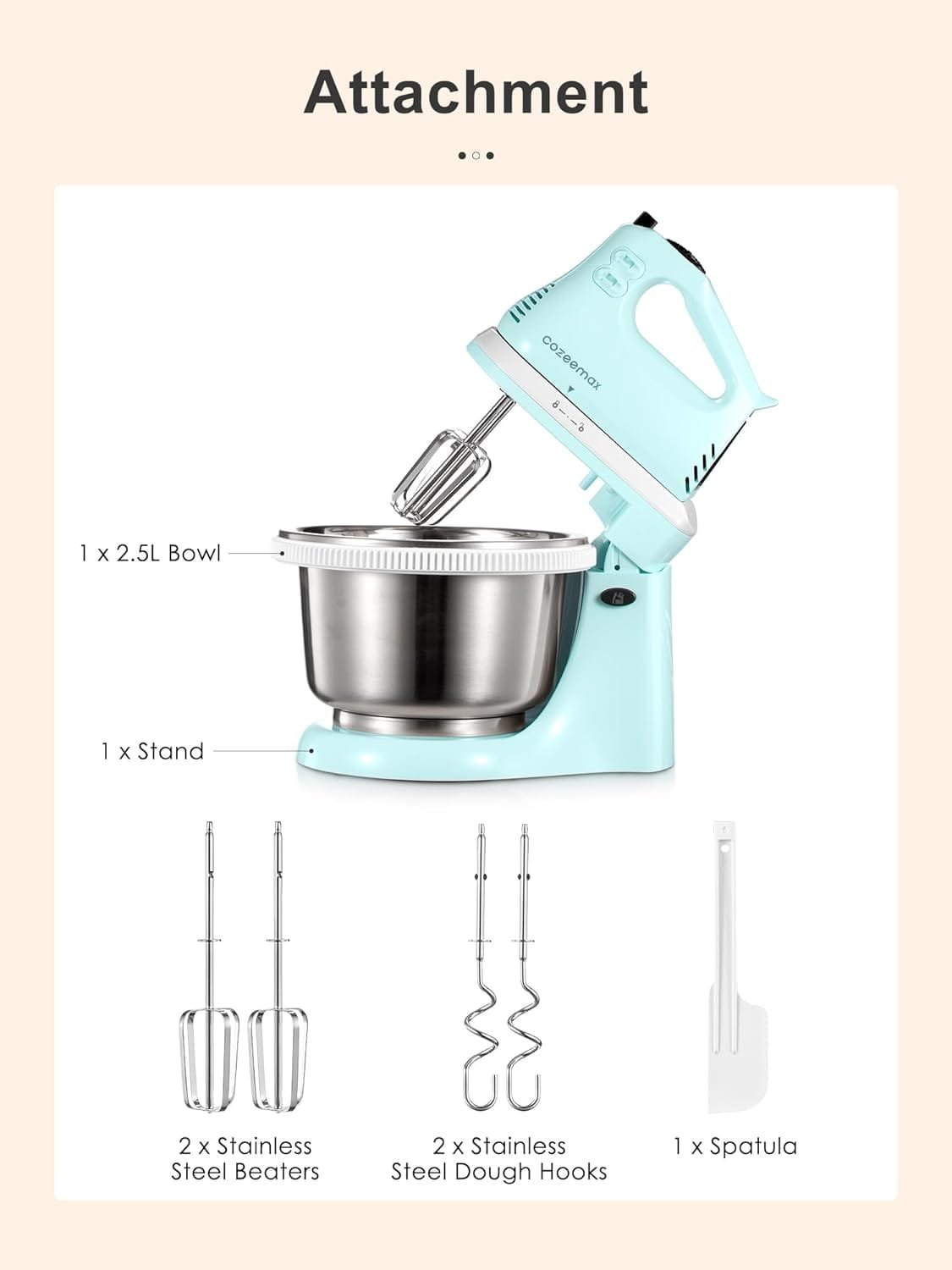 2 in 1 Hand Mixers Kitchen Electric Stand mixer with bowl 3 Quart, electric mixer handheld for Everyday Use, Dough Hooks  Mixer Beaters for Frosting, Meringues  More (Aqua)