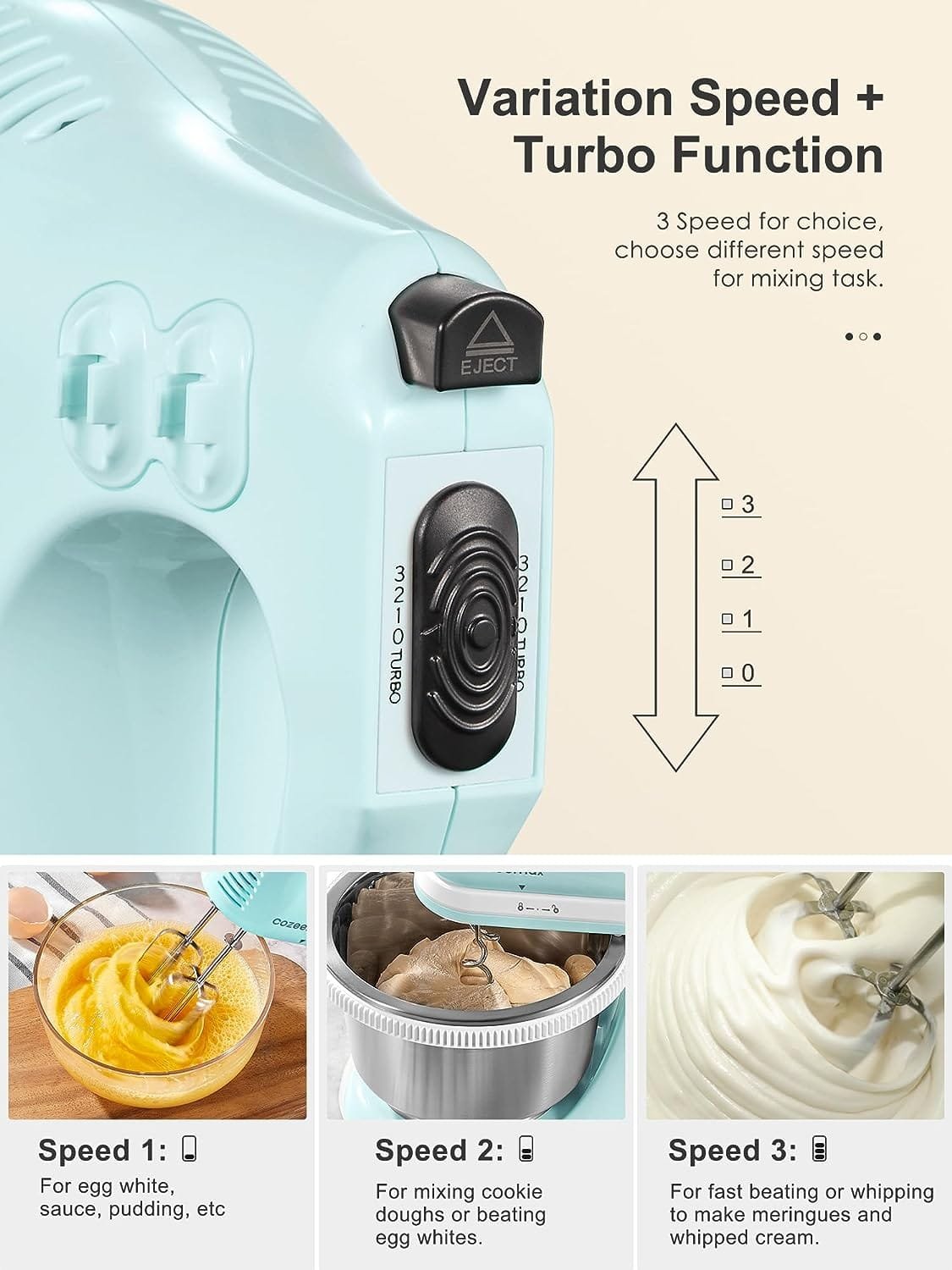 2 in 1 Hand Mixers Kitchen Electric Stand mixer with bowl 3 Quart, electric mixer handheld for Everyday Use, Dough Hooks  Mixer Beaters for Frosting, Meringues  More (Aqua)