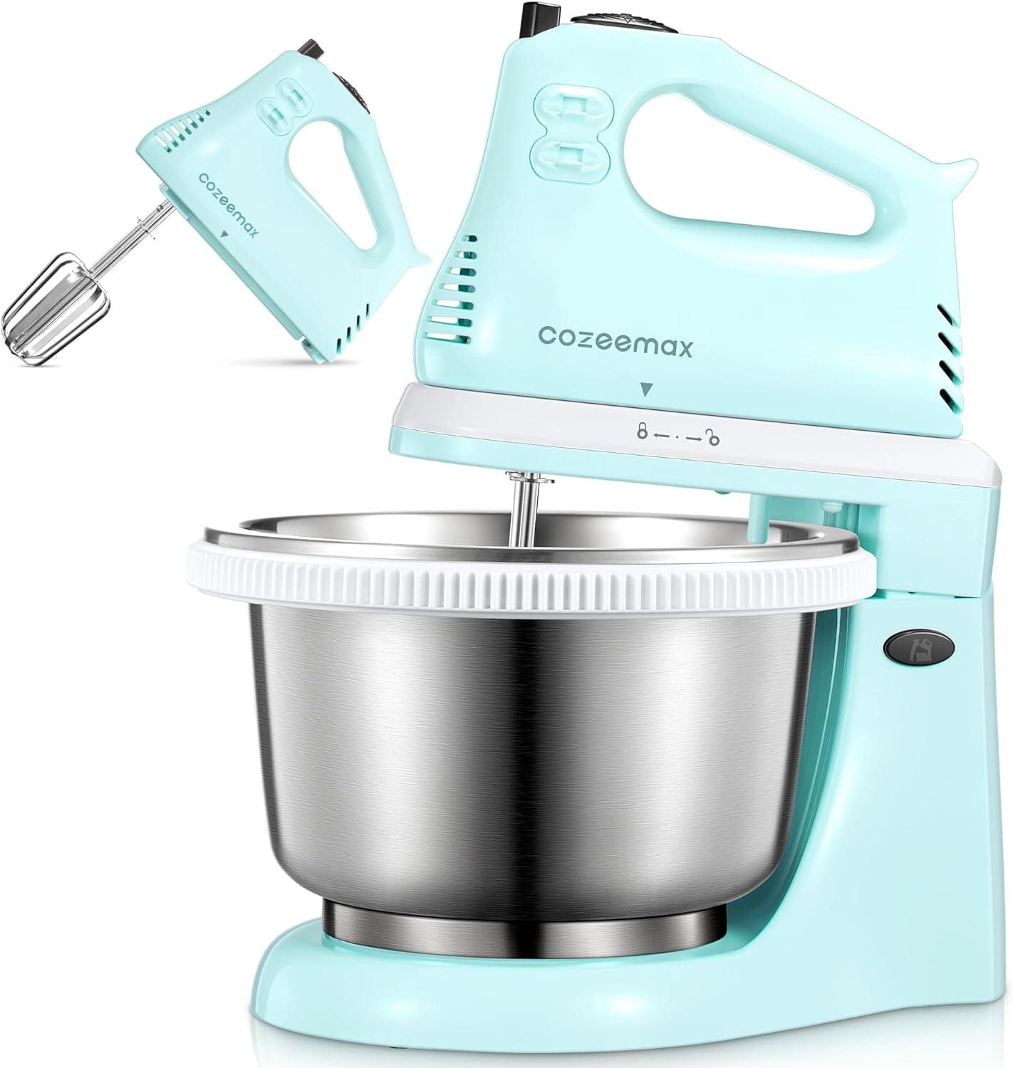 2 in 1 Hand Mixers Kitchen Electric Stand mixer with bowl 3 Quart, electric mixer handheld for Everyday Use, Dough Hooks  Mixer Beaters for Frosting, Meringues  More (Aqua)