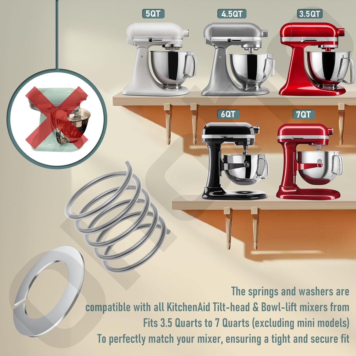 2 Pack 304 Stainless Steel Spring and Washer for Kitchenaid Mixers 3.5 Quarts to 7 Quarts 2 Pack 304 Stainless Steel Spring and Washer for Kitchenaid Mixers 3.5 Quarts to 7 Quarts