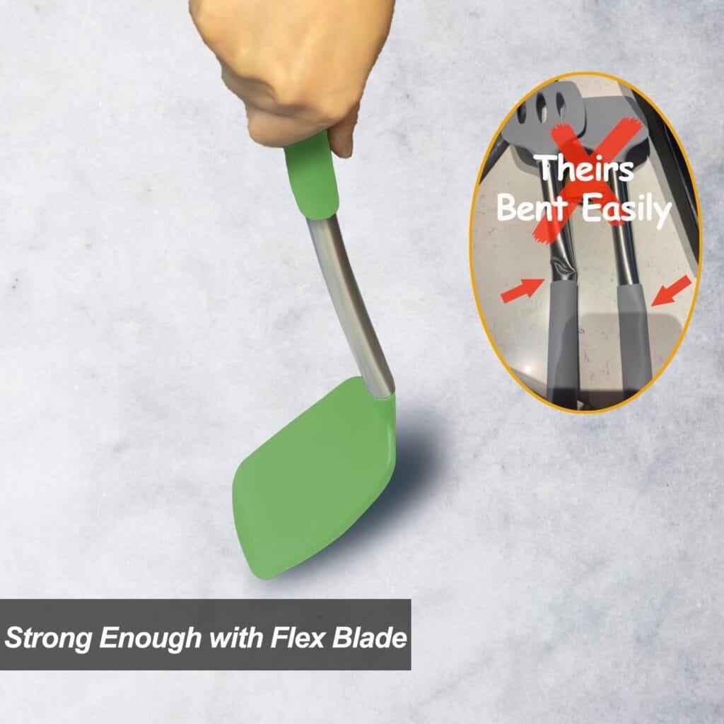 2 Pack Spatulas, Solid  Slotted Silicone Spatula Set, Stainless Steel Handle Coated with Silicone, Non Stick Turners, Heat Resistant BPA Free Rubber Spatulas for Fish, Eggs, Pancakes, WOK, Black