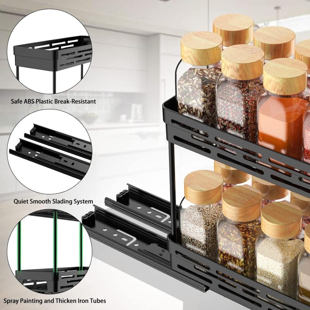 2 Packs Pull Out Spice Rack Organizer for Cabinet, Durable Slide Out Spice Racks Organizer, Easy to Install Spice Cabinet Organizers, 4.33Wx10.4Dx8.5H, Each Tier Hold 10 Spice Jars - 2 Tier