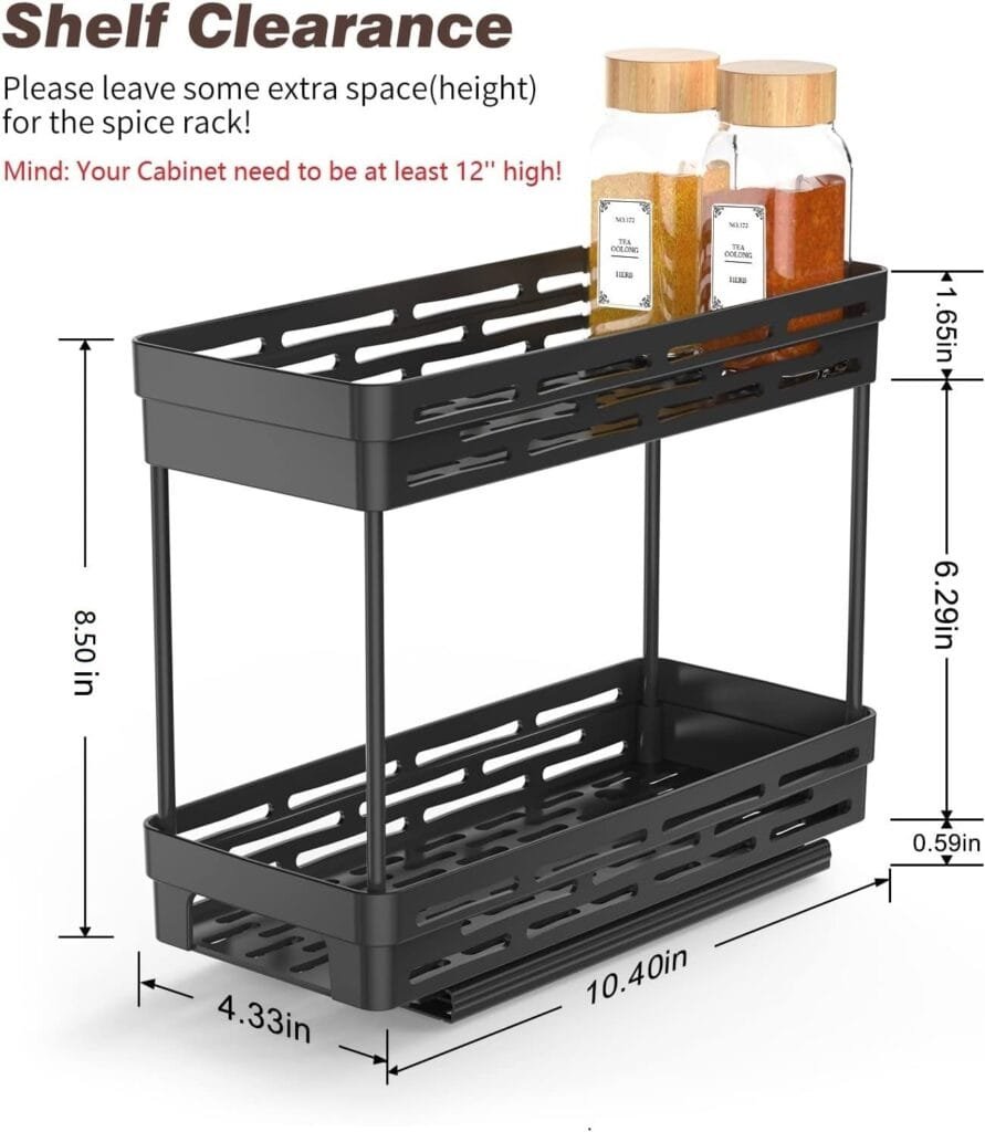 2 Packs Pull Out Spice Rack Organizer for Cabinet, Durable Slide Out Spice Racks Organizer, Easy to Install Spice Cabinet Organizers, 4.33Wx10.4Dx8.5H, Each Tier Hold 10 Spice Jars - 2 Tier