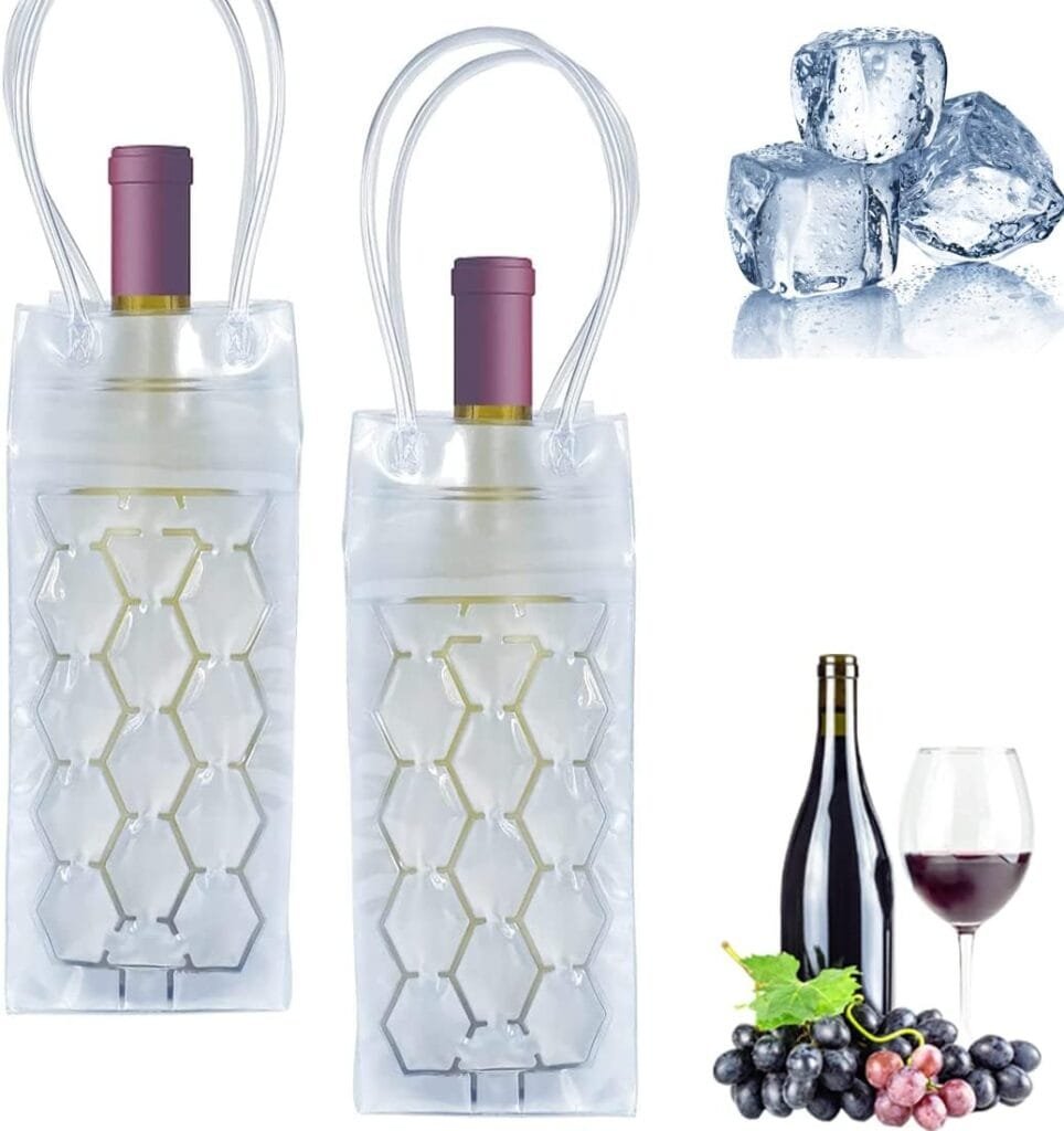 2 Pcs Wine Chiller，Ice Wine Bag, Gel Wine Bottle Chill Cooler Ice Bag,Wine Cooler Refrigerator  Beverage Transport, Clear Freezer Bag，Wine Bottle Chiller Cooler for Red White Champagne or Sparkling