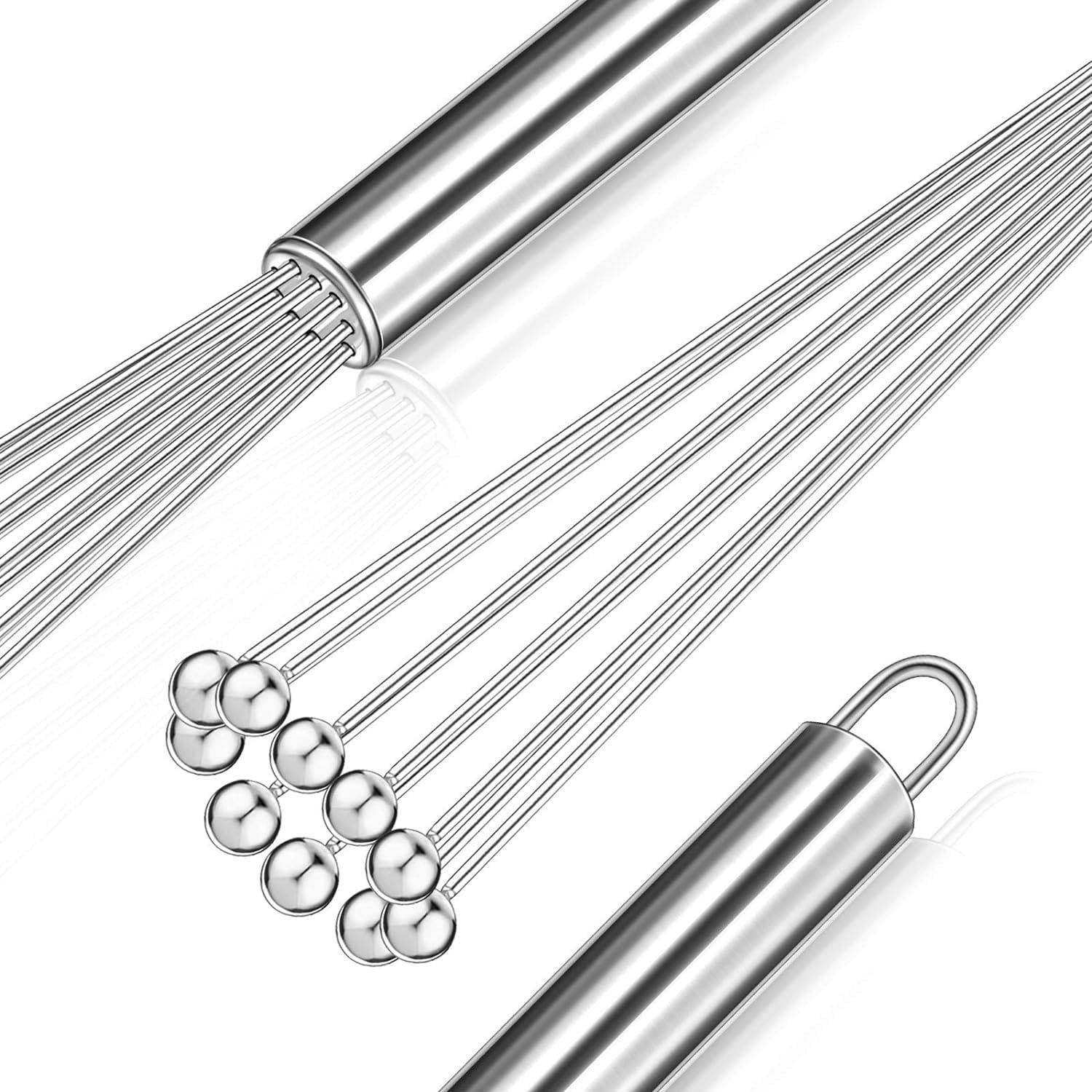 2 Pieces Stainless Steel Ball Whisk Wire Egg Whisk Set Kitchen Whisks for Cooking, Blending, Whisking, Beating, Stirring (10 Inch and 12 Inch)