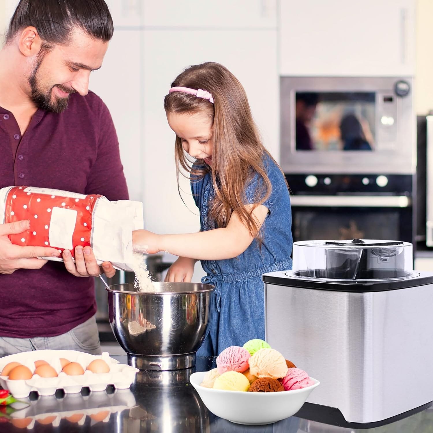 2 Quart Ice Cream Maker Machine - Insulated Soft Serve Ice Cream Maker for Gelato, Sorbet  Frozen Yogurt - Homemade Ice Cream Churn for Creamy Dessert Maker - Healthy Frozen Fruit Ice Cream Maker