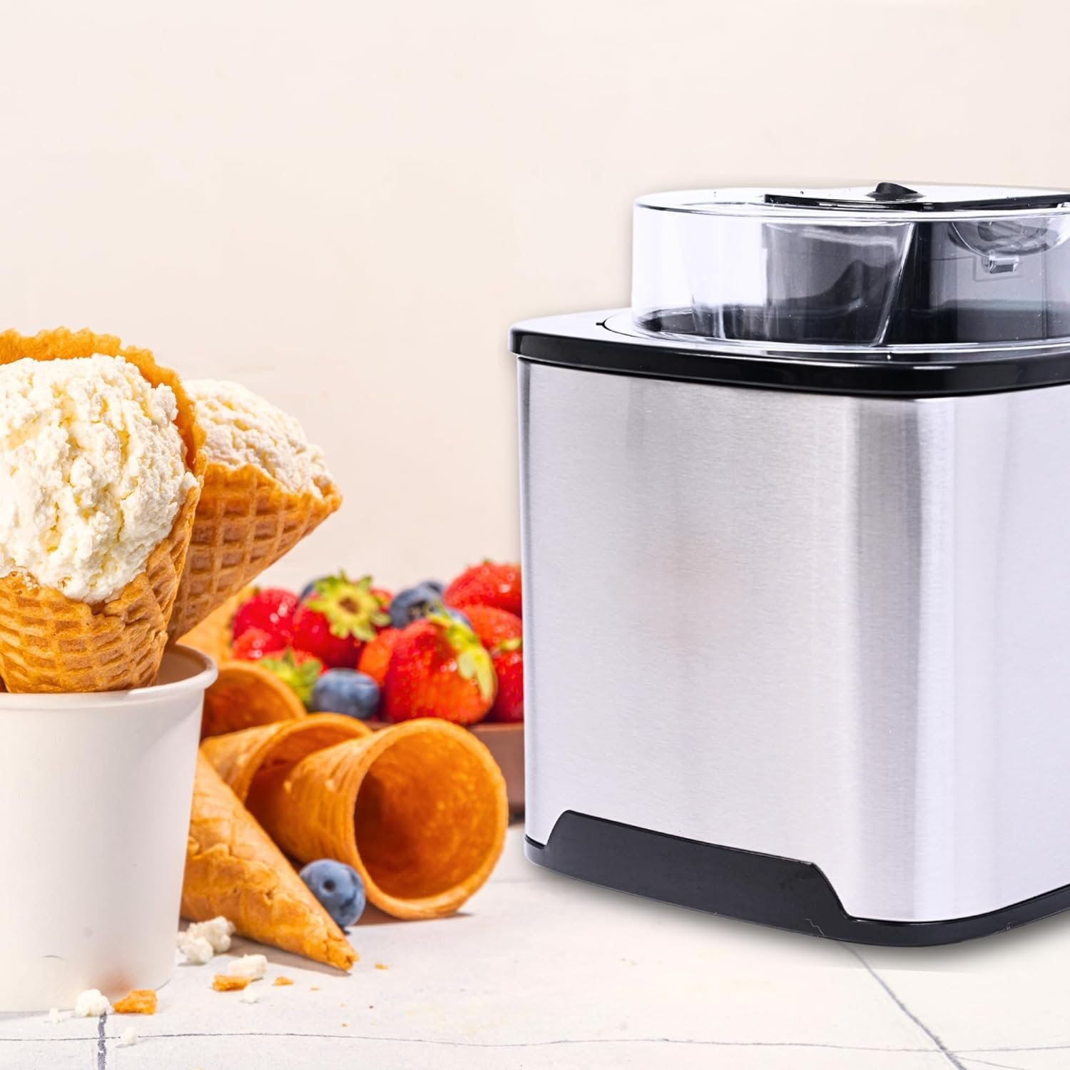 2 Quart Ice Cream Maker Machine - Insulated Soft Serve Ice Cream Maker for Gelato, Sorbet  Frozen Yogurt - Homemade Ice Cream Churn for Creamy Dessert Maker - Healthy Frozen Fruit Ice Cream Maker