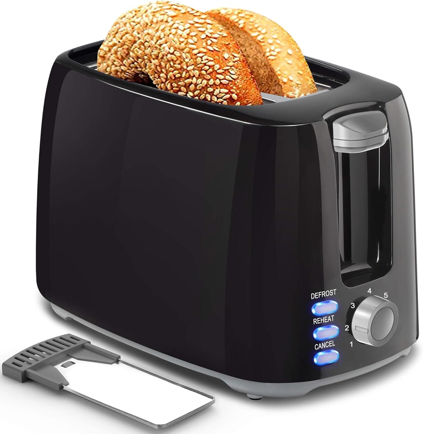2 Slice Black Toaster with Wide Slots, Bagel Function, 7 Shade Settings, Removable Crumb Tray - Compact Prime Rated Toaster for Bread, Waffles