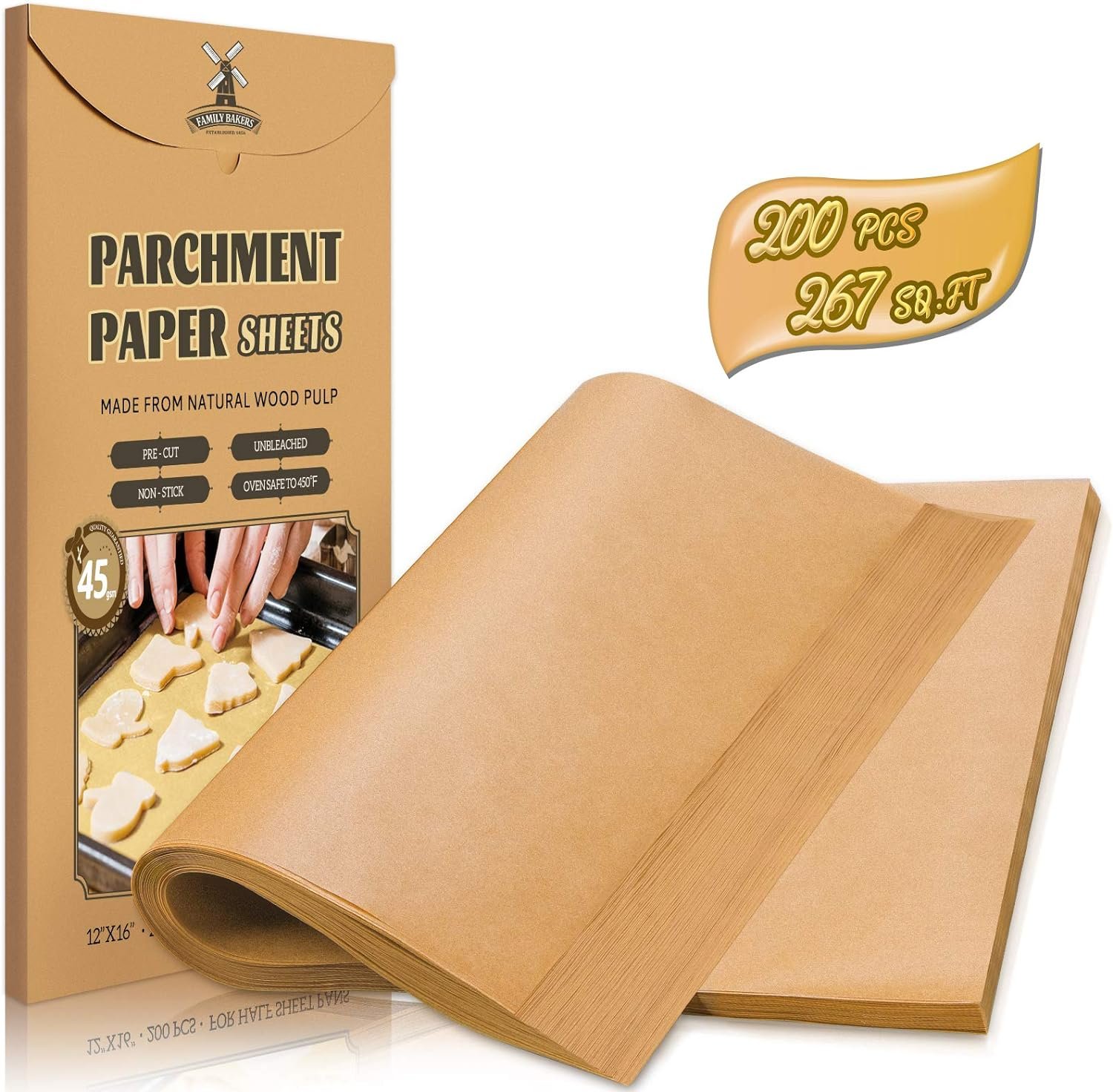 200 Pcs Unbleached Parchment Paper Baking Sheets, 12 x 16 Inch, Precut Non-Stick Parchment Sheets for Baking, Cooking, Grilling, Air Fryer and Steaming - Unbleached, Fit for Half Sheet Pans