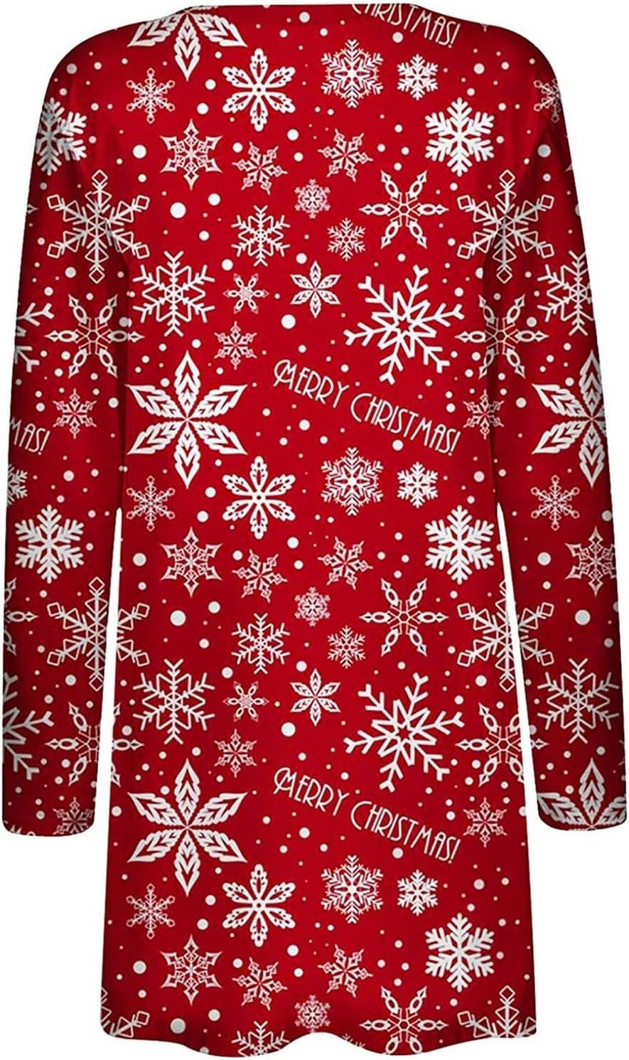 2022 Womens Christmas Casual Coat Long Sleeve Front Cardigan Printed Top Lightweight Jacket Medium Length Coat S-5XL