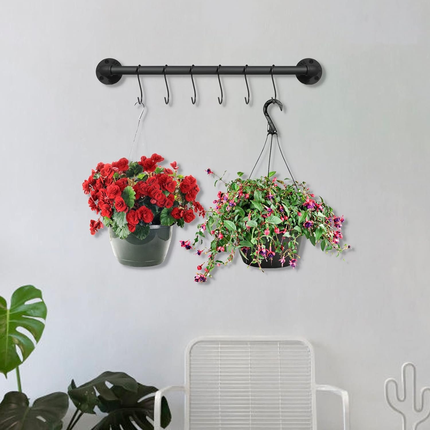 21 inch Pot Pan Bar Rack Wall Mounted Set of 2 with 16 Hooks Industrial Pipe Pot Pan Hanger Rustic Iron Pan Hanging Rail Pipe Towel Holder Kitchen Utensil Organizer Black