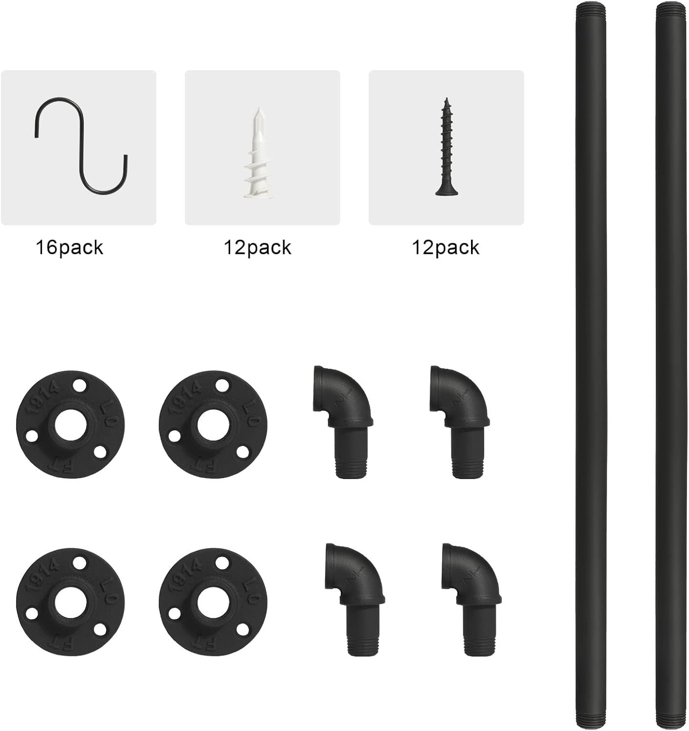 21 inch Pot Pan Bar Rack Wall Mounted Set of 2 with 16 Hooks Industrial Pipe Pot Pan Hanger Rustic Iron Pan Hanging Rail Pipe Towel Holder Kitchen Utensil Organizer Black