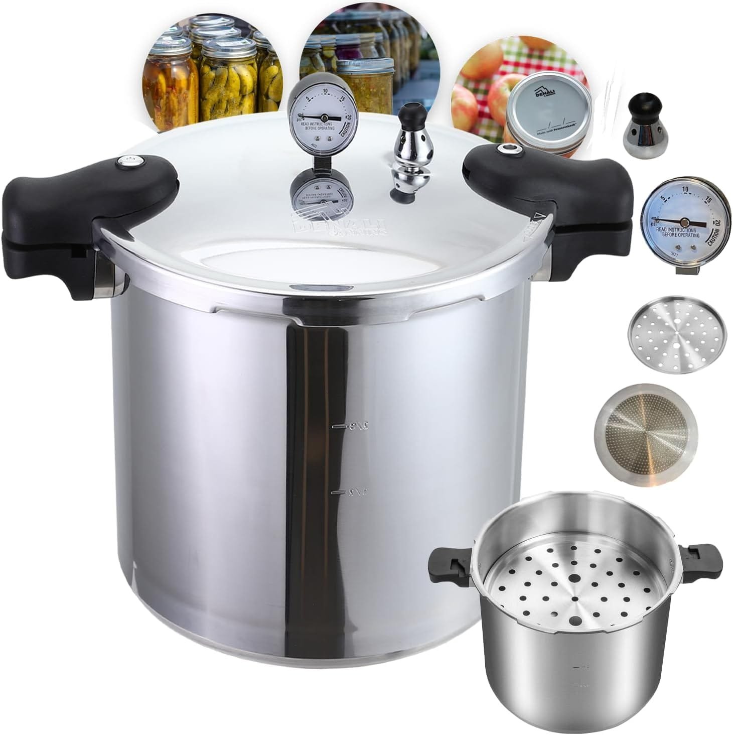 23 Quart Pressure Canner  Cooker | Induction Compatible | Pressure Gauge  Pressure Regulator | Aluminum  Stainless Steel | Denali is a USA Company