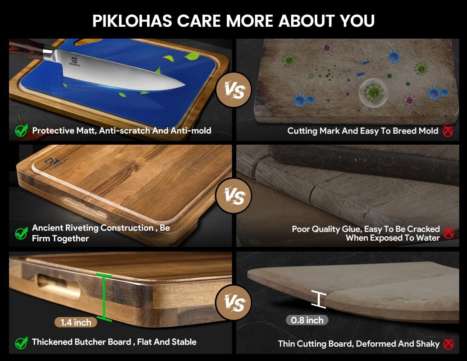 24 inch Large Wood Cutting Boards, 7 Pieces Over Sink Chopping Board with Holder, Plastic Cutting Board Mats, Juice Groove, Handle Hole, Reversible Butcher Block for Meat Cheese Bread