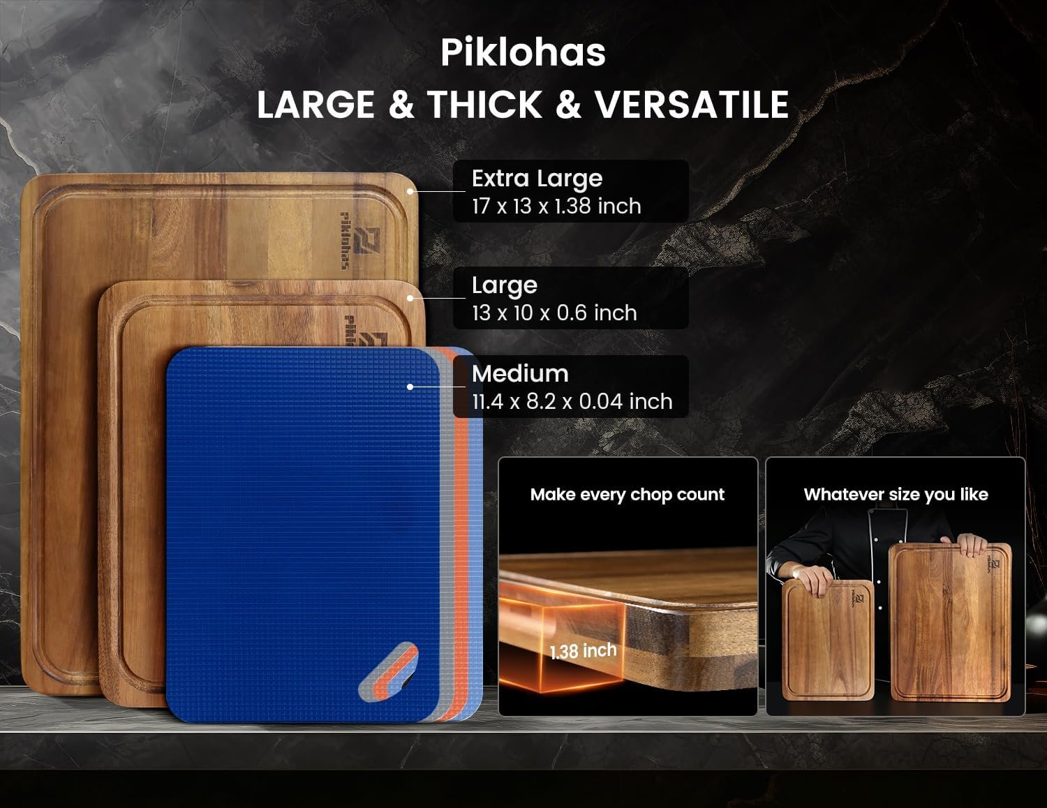 24 inch Large Wood Cutting Boards, 7 Pieces Over Sink Chopping Board with Holder, Plastic Cutting Board Mats, Juice Groove, Handle Hole, Reversible Butcher Block for Meat Cheese Bread