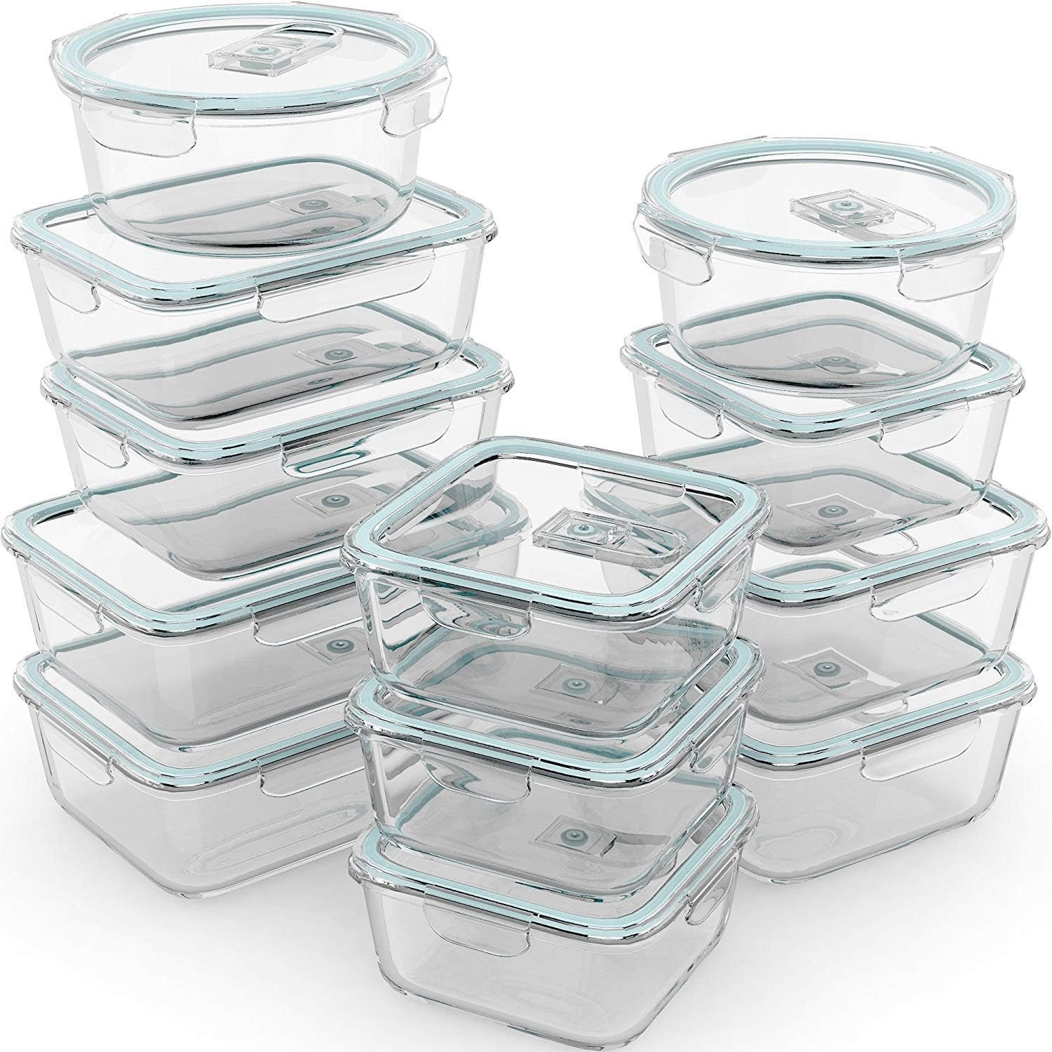 24 Pc Airtight Glass Food Storage Containers - Glass Meal Prep Containers - Freezer to Oven Safe - Steam Release Valve BPA/PVC Free - Airtight Glass Bento Boxes - Leak Proof (12 lids  12 Containers)