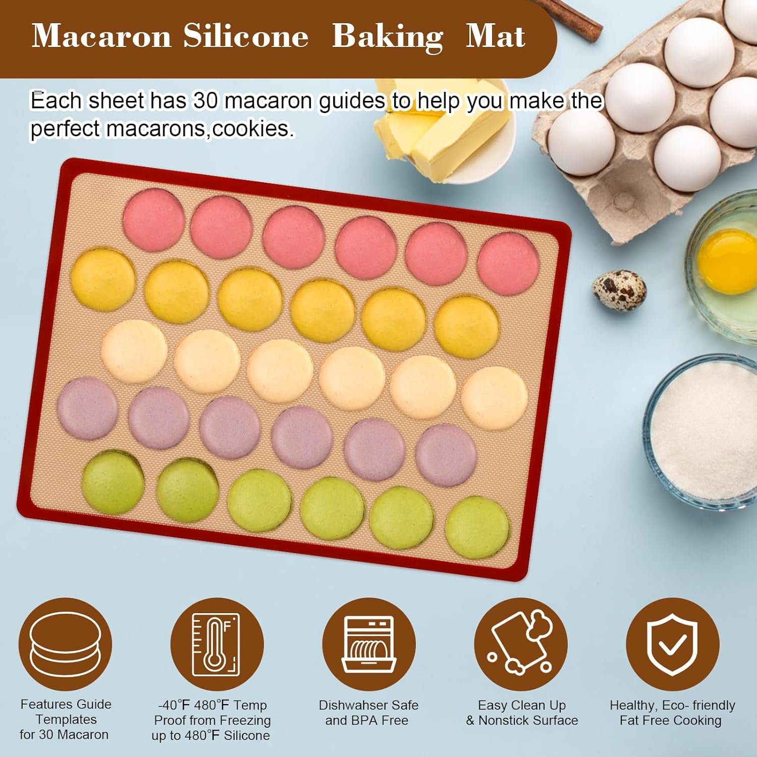 28Pcs Macaron Silicone Baking Mat Kit-2Half Sheet Macaron Silicone Baking Mats 11.6x16.5, 2 Bags, 12 Tips, 1 Coupler, 3 Scraper, 1 Egg Beater, 6 Embossing Molds, Macaron Baking Supplies(Pink)