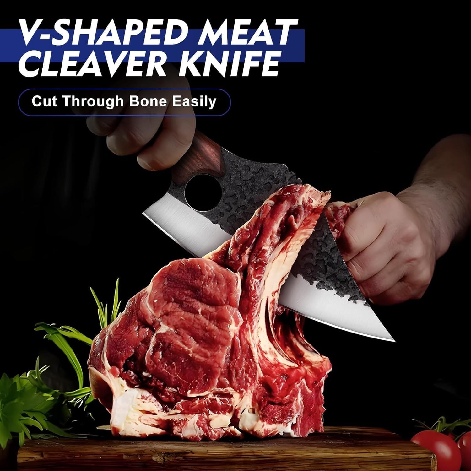 2PCS Butcher Cleaver Knife Set- Meat Clvear Knife  Tactical Chopper Knife, Hand Forged Meat Cutting Chopping Knife for Home, Outdoor Cooking, Camping BBQ