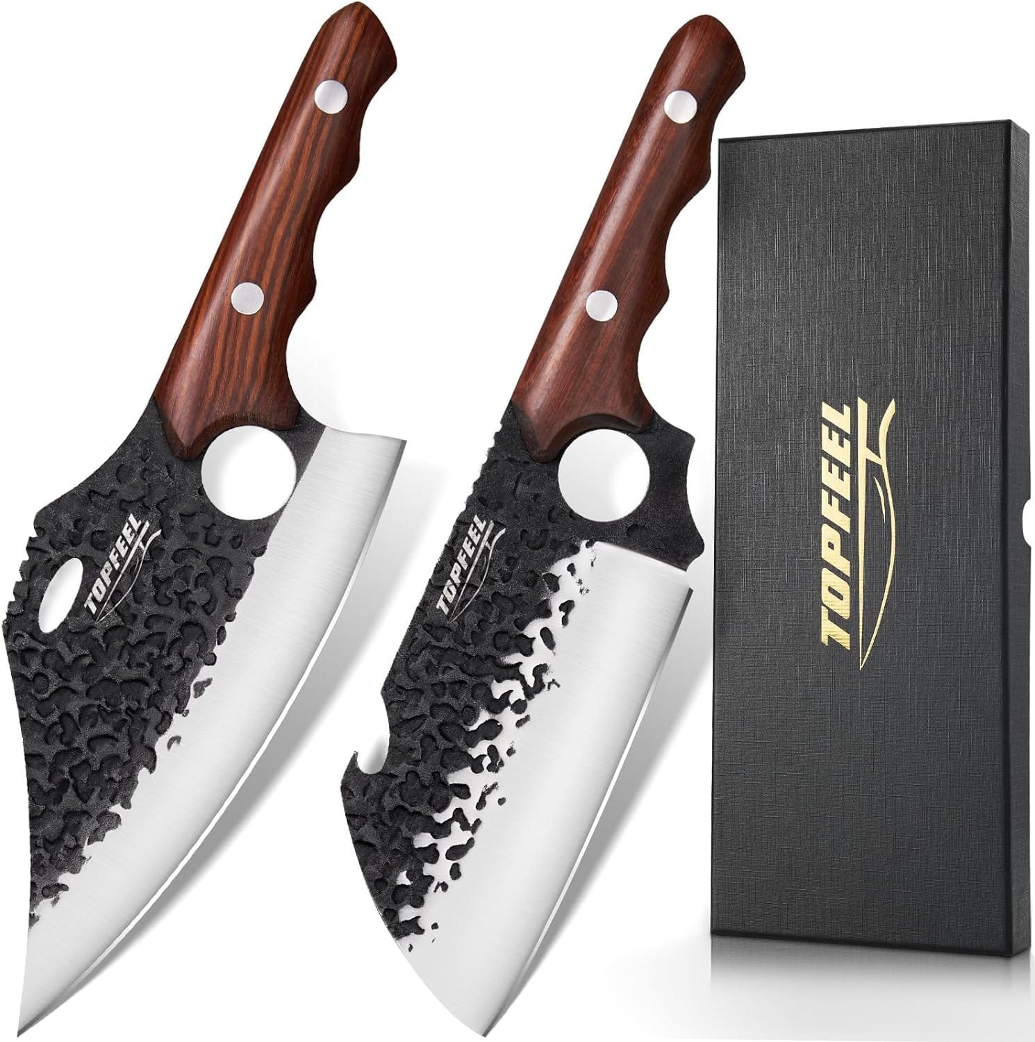 2PCS Butcher Cleaver Knife Set- Meat Clvear Knife  Tactical Chopper Knife, Hand Forged Meat Cutting Chopping Knife for Home, Outdoor Cooking, Camping BBQ