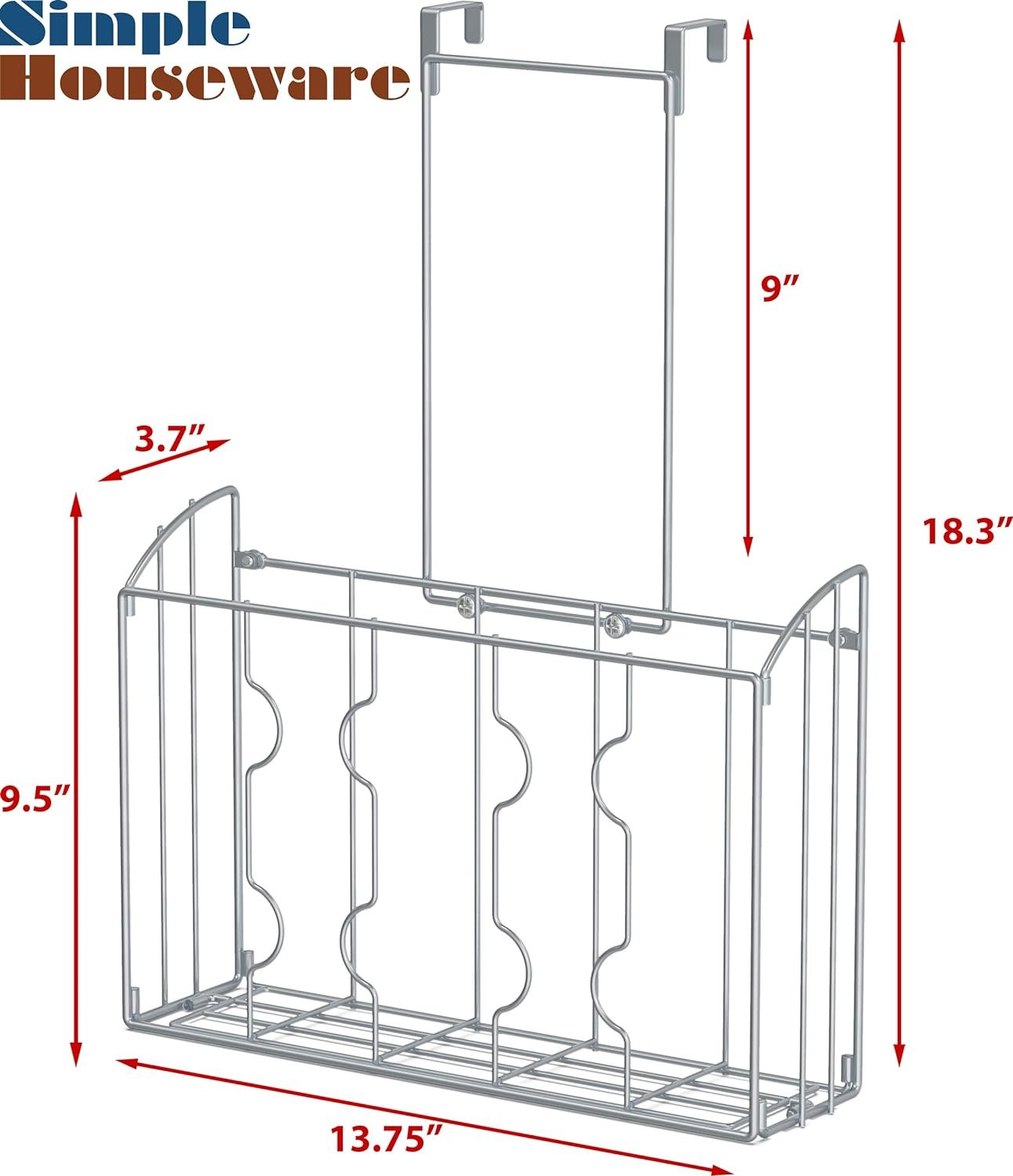 2PK - SimpleHouseware Plastic Over The Cabinet Door Organizer Holder, Silver